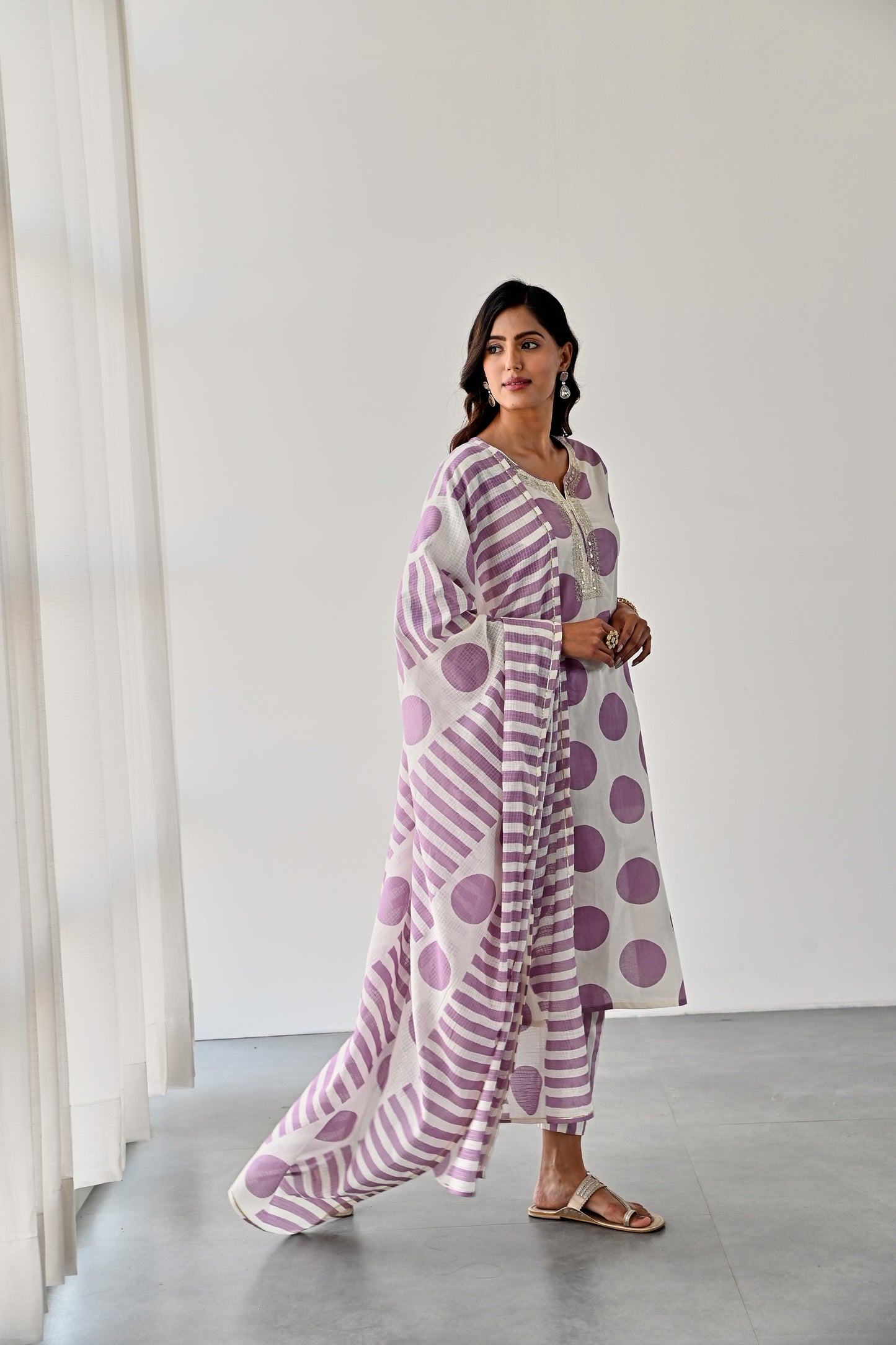 PURPLE PRINTED COTTON KURTA WITH PANTS