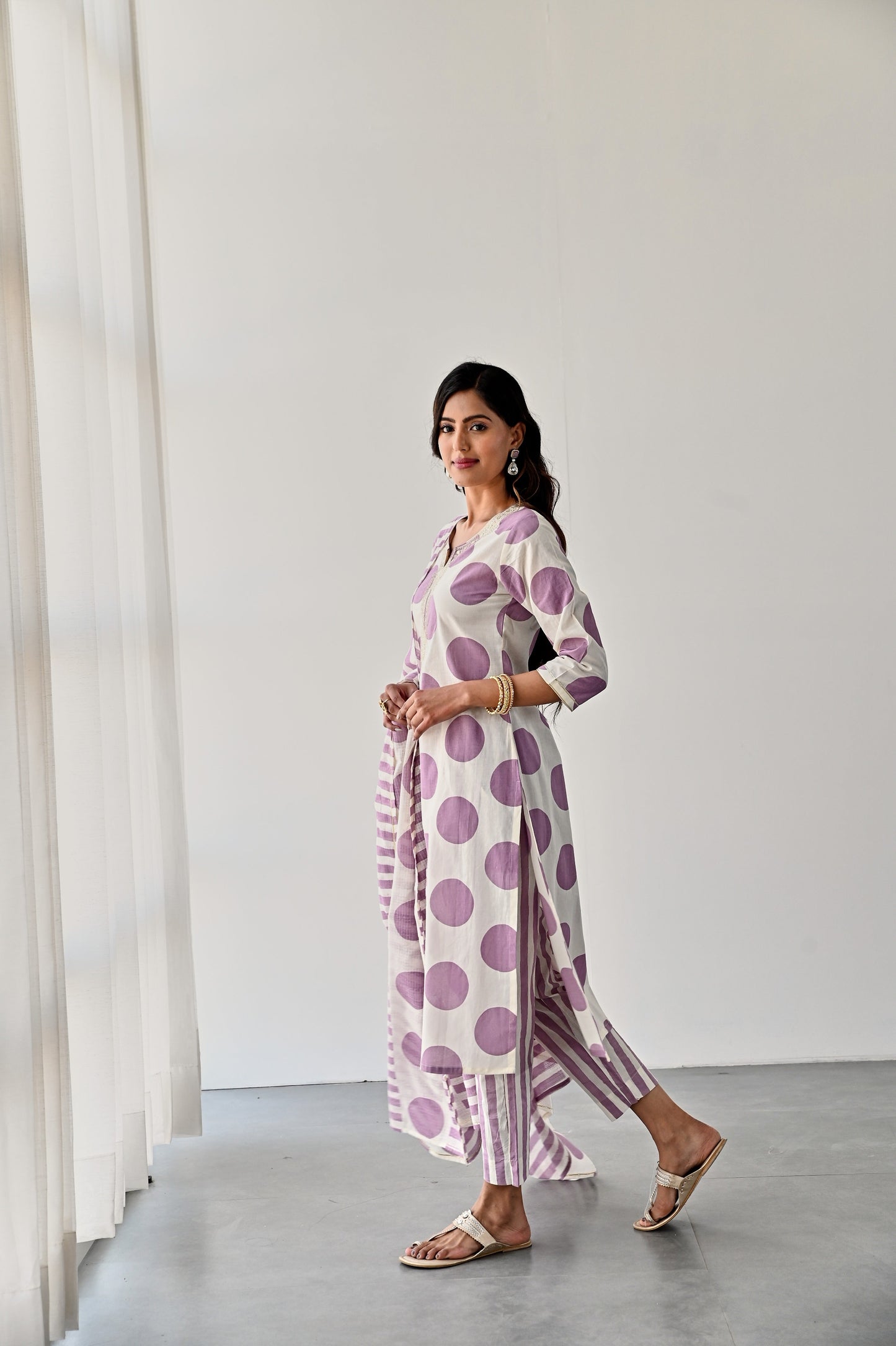 PURPLE PRINTED COTTON KURTA WITH PANTS
