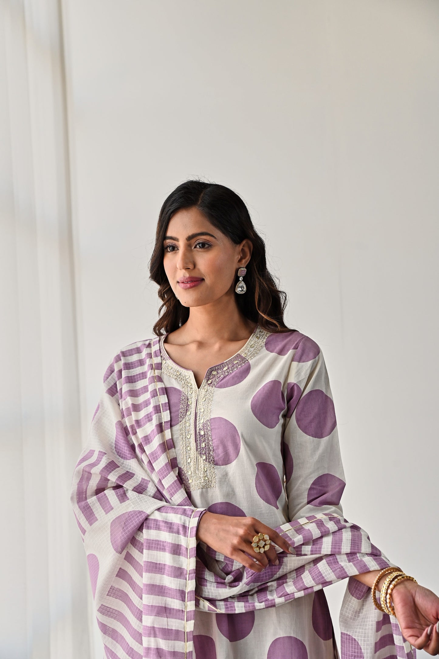 PURPLE PRINTED COTTON KURTA WITH PANTS