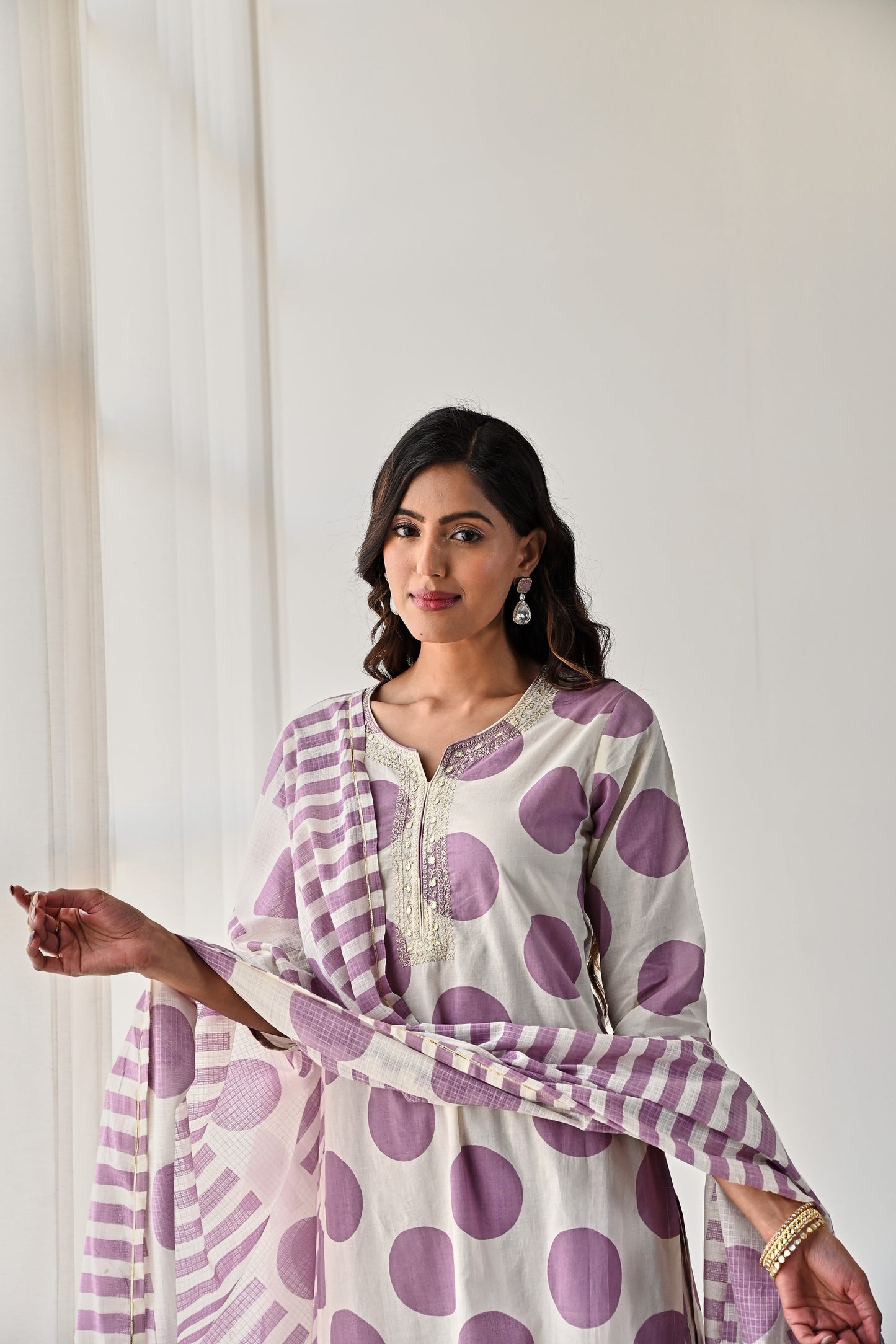 PURPLE PRINTED COTTON KURTA WITH PANTS