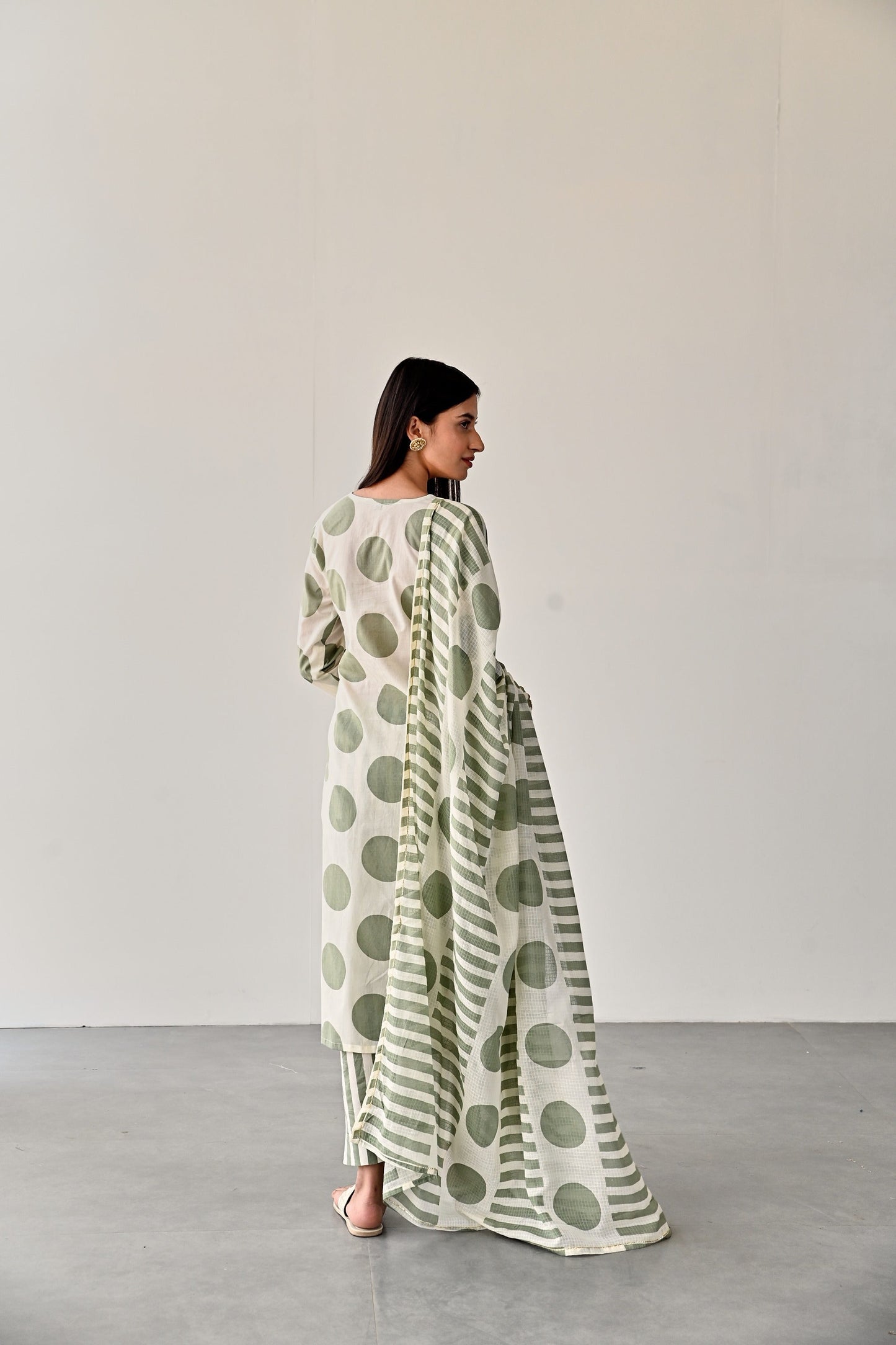 Green Polka Dot Kurta Set