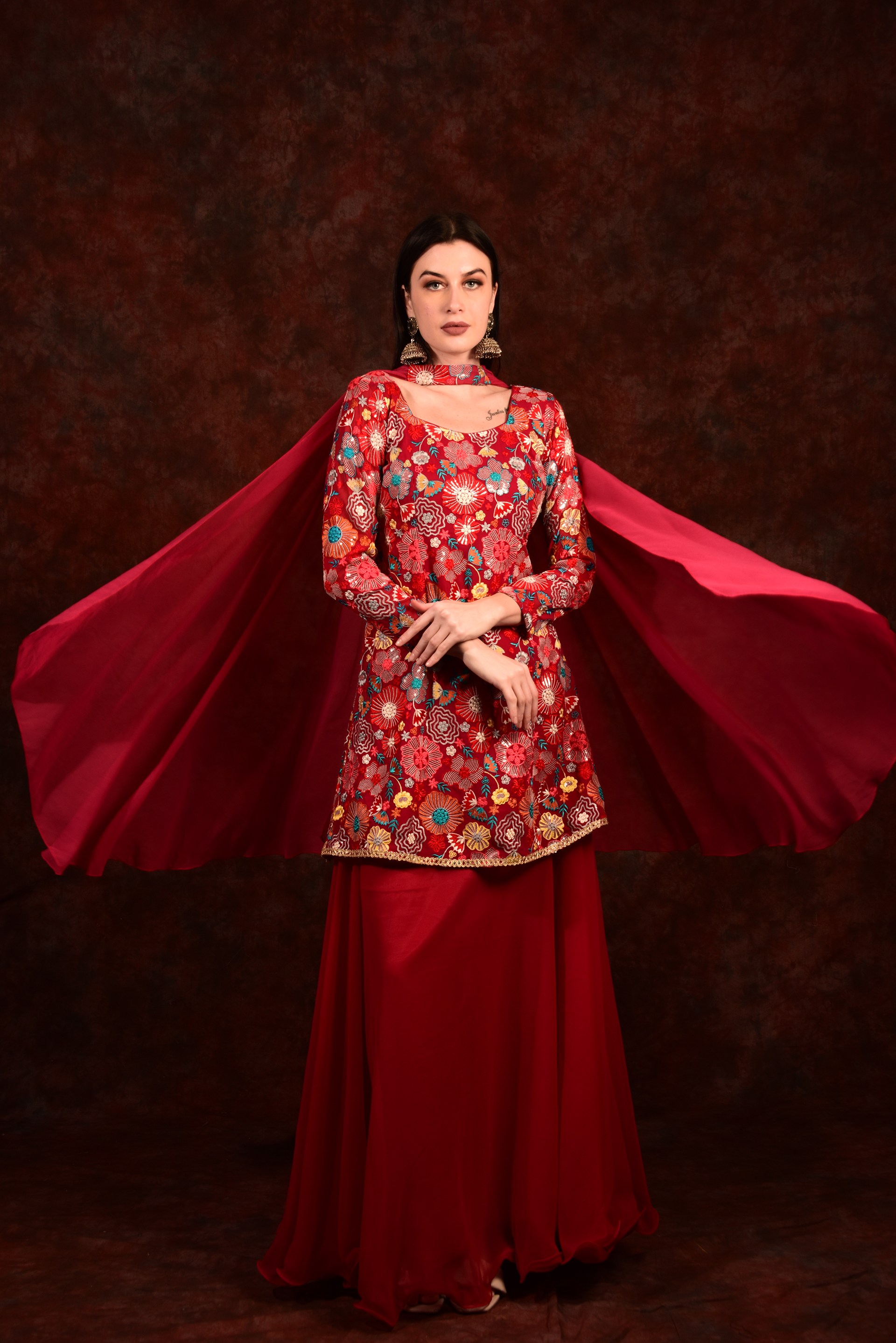 Multicolour crop top skirt with dupatta