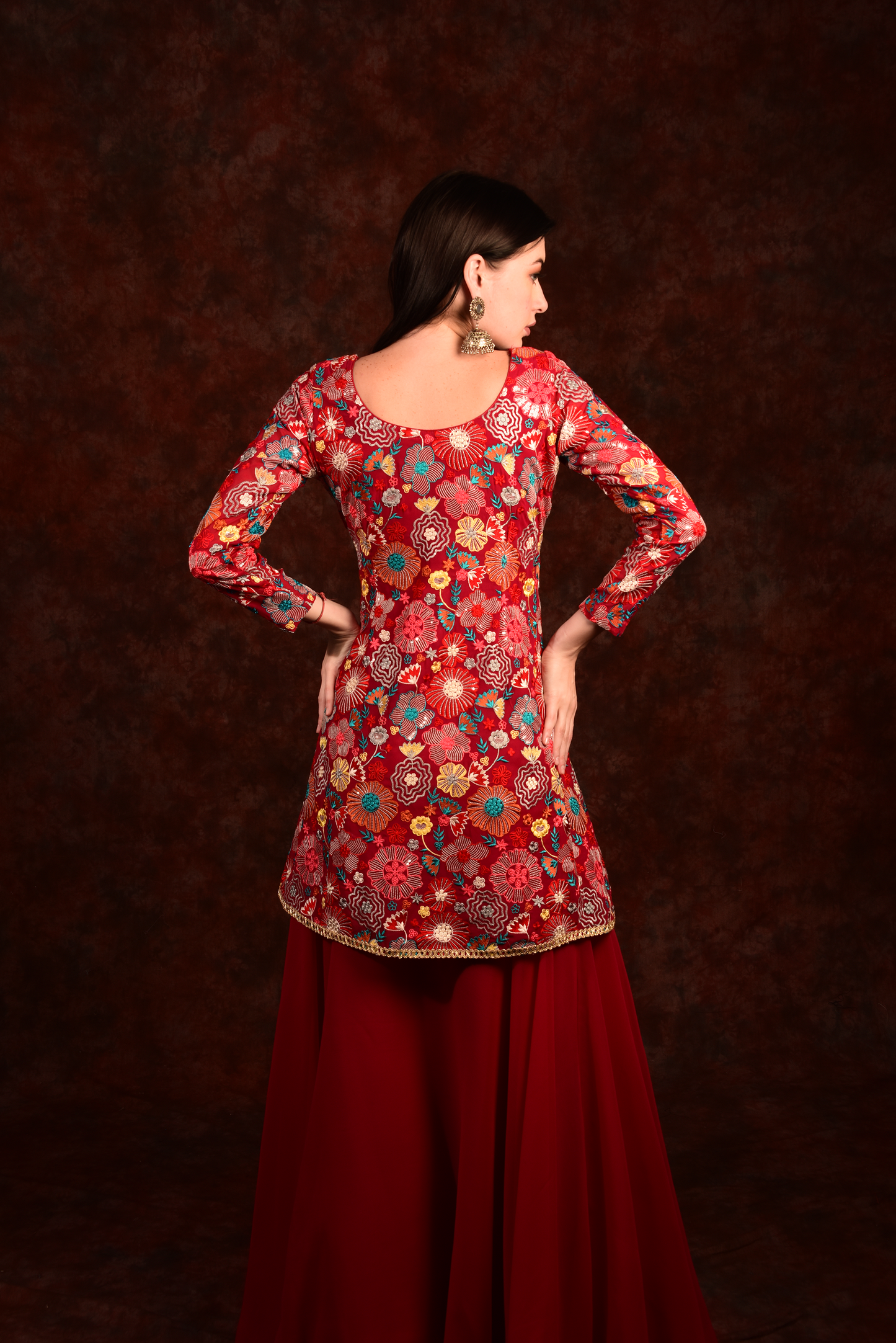 Multicolour Crop Top Skirt With Dupatta