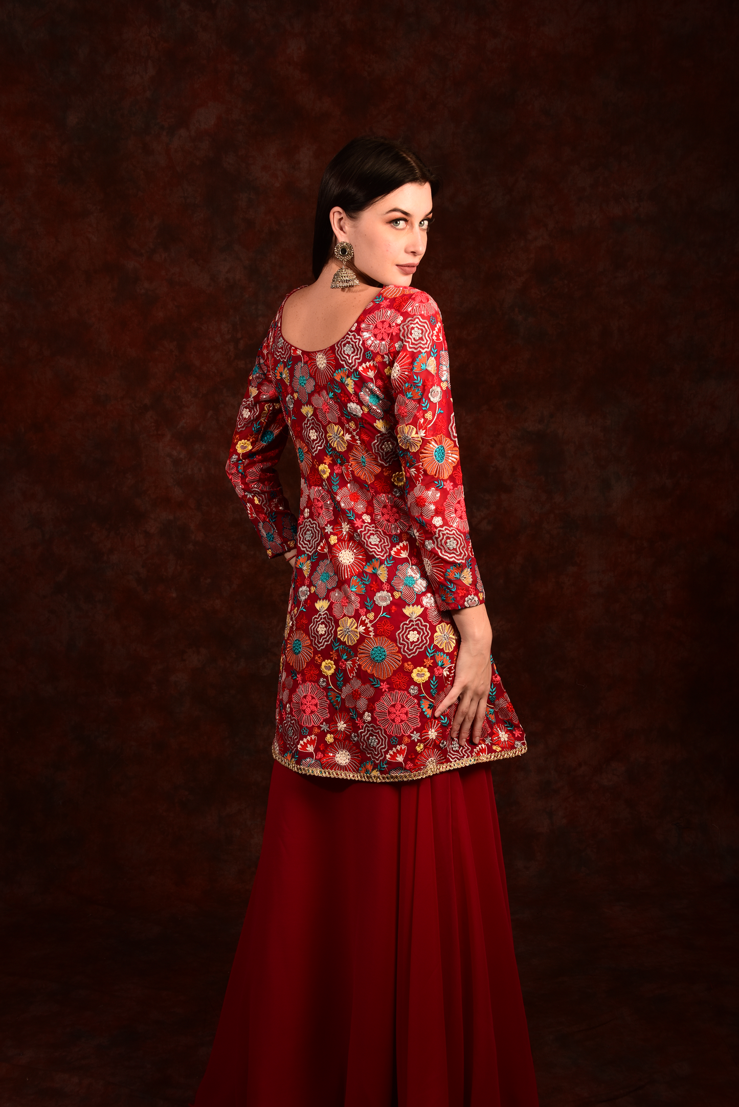 Multicolour Crop Top Skirt With Dupatta