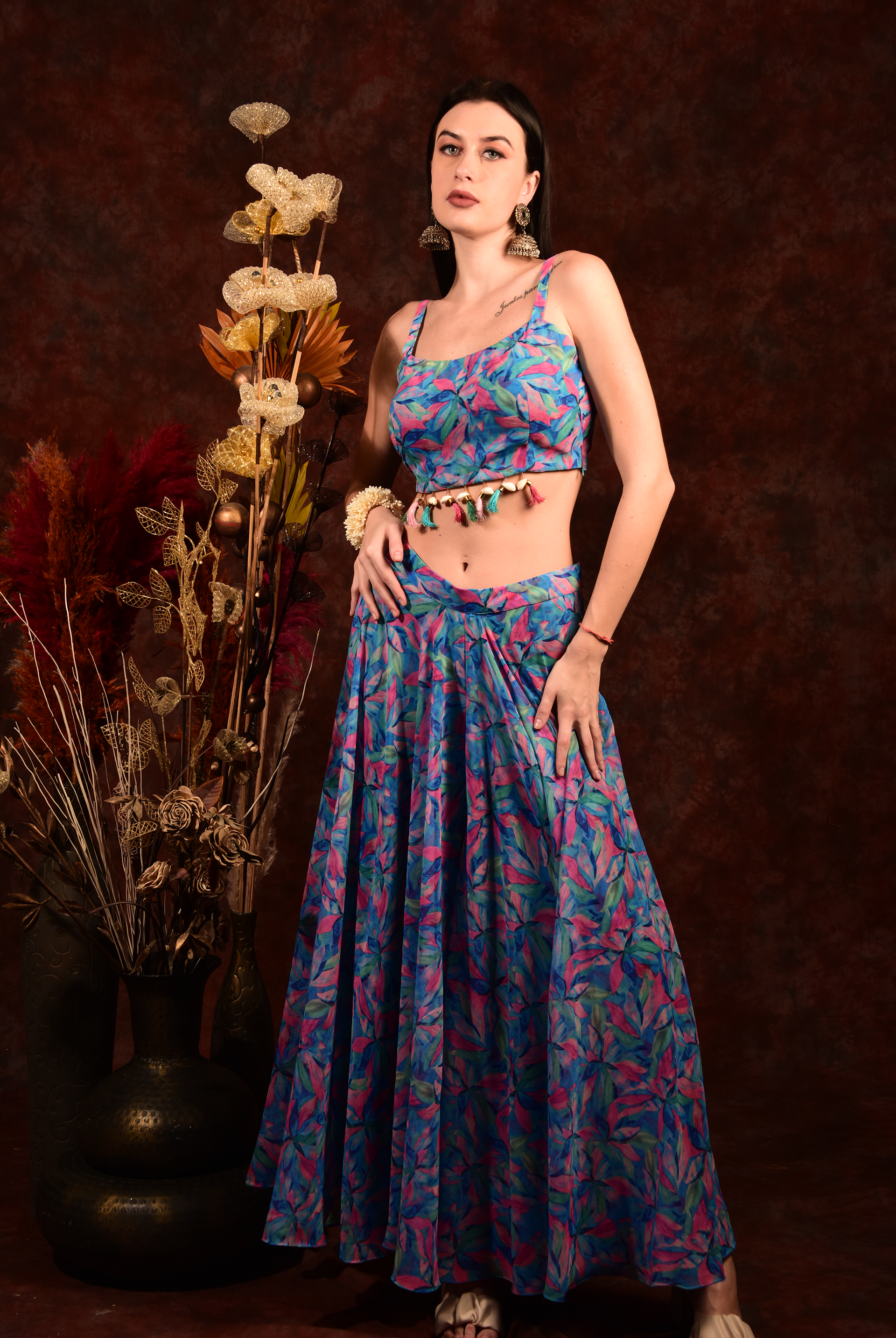 Laalzari crop top jacket with wide palazzo festive set for women — styled look