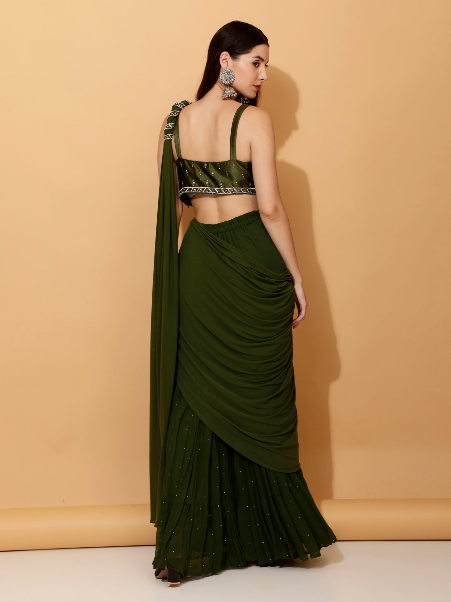 Mehendi Green Pre Draped Sharara Set