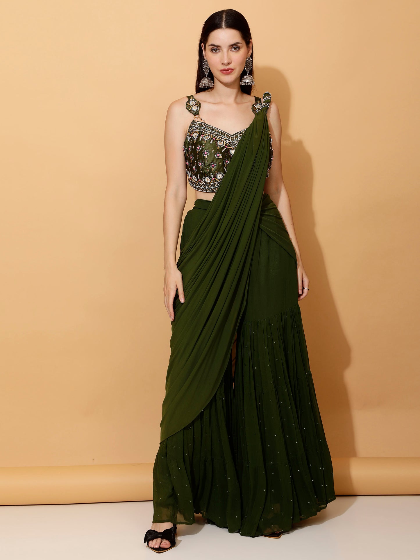 Mehendi Green Pre Draped Sharara Set