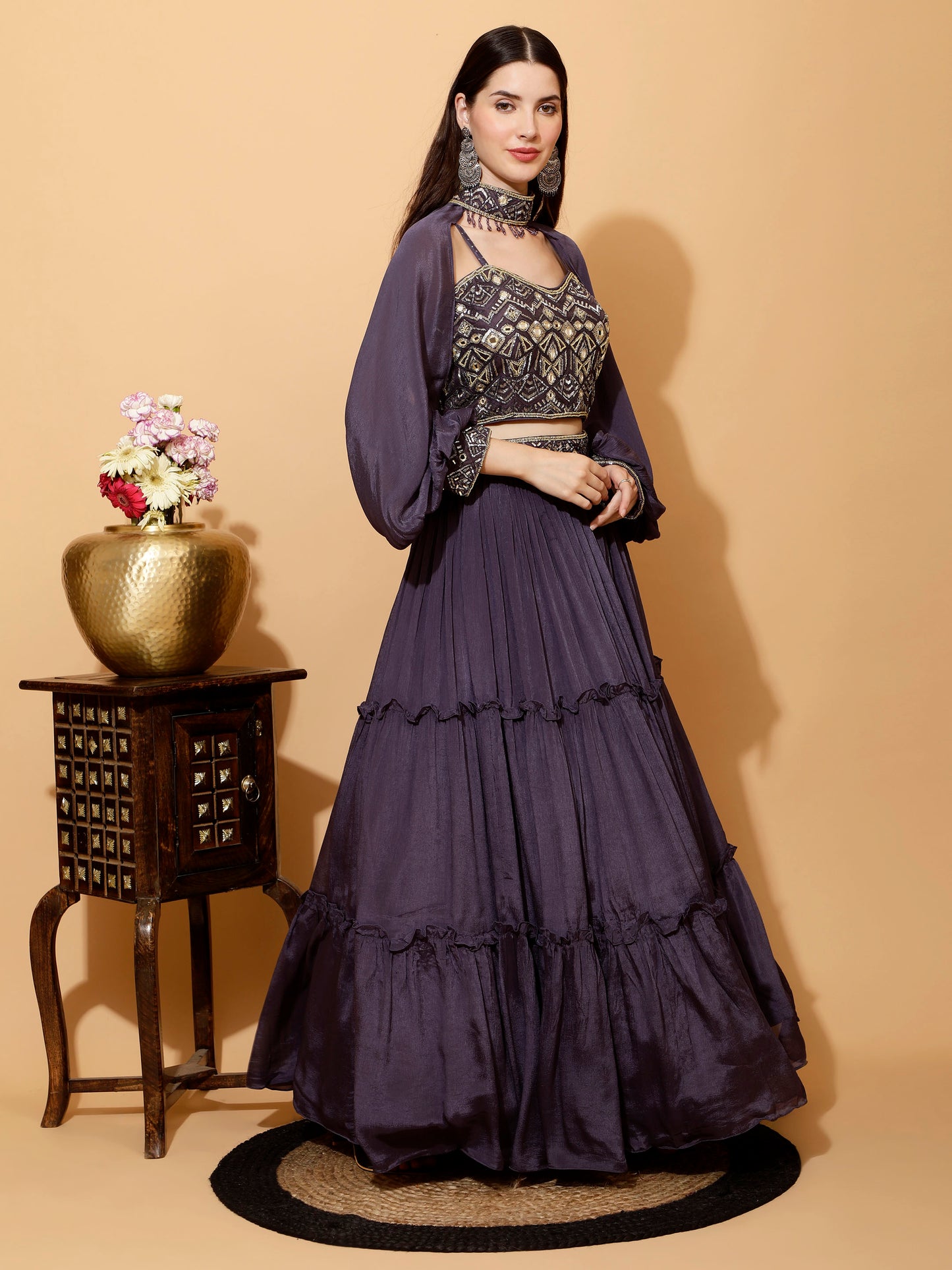 INDO_WESTERN LEHENGA WITH CHOKER SLEEVES