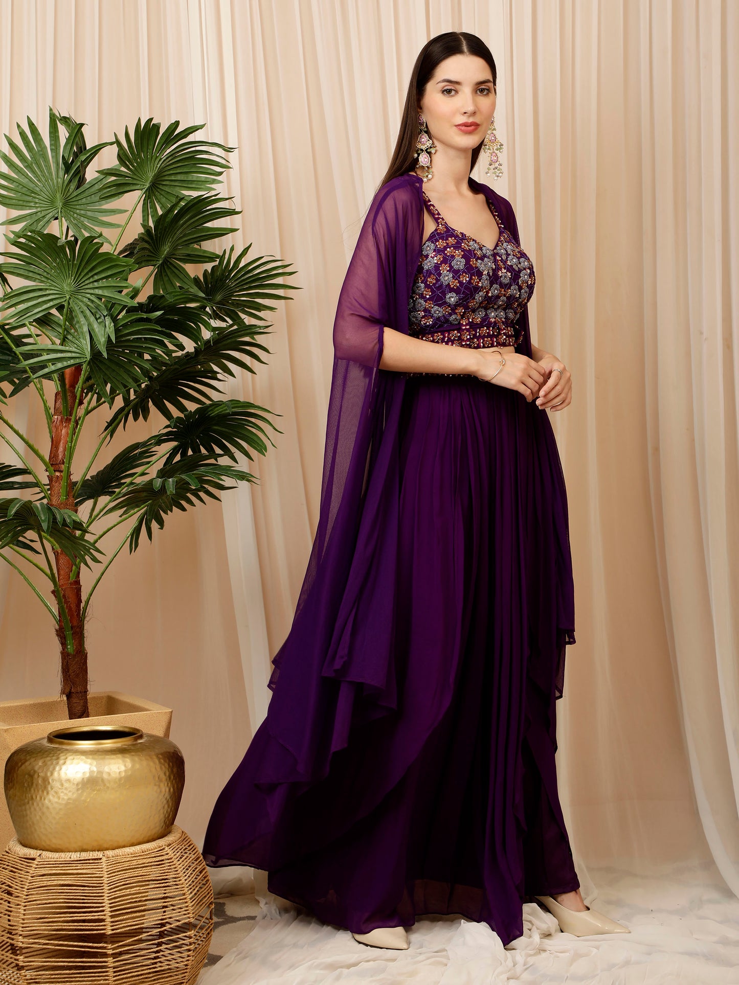 Violet Sparkle Indowestern Dress