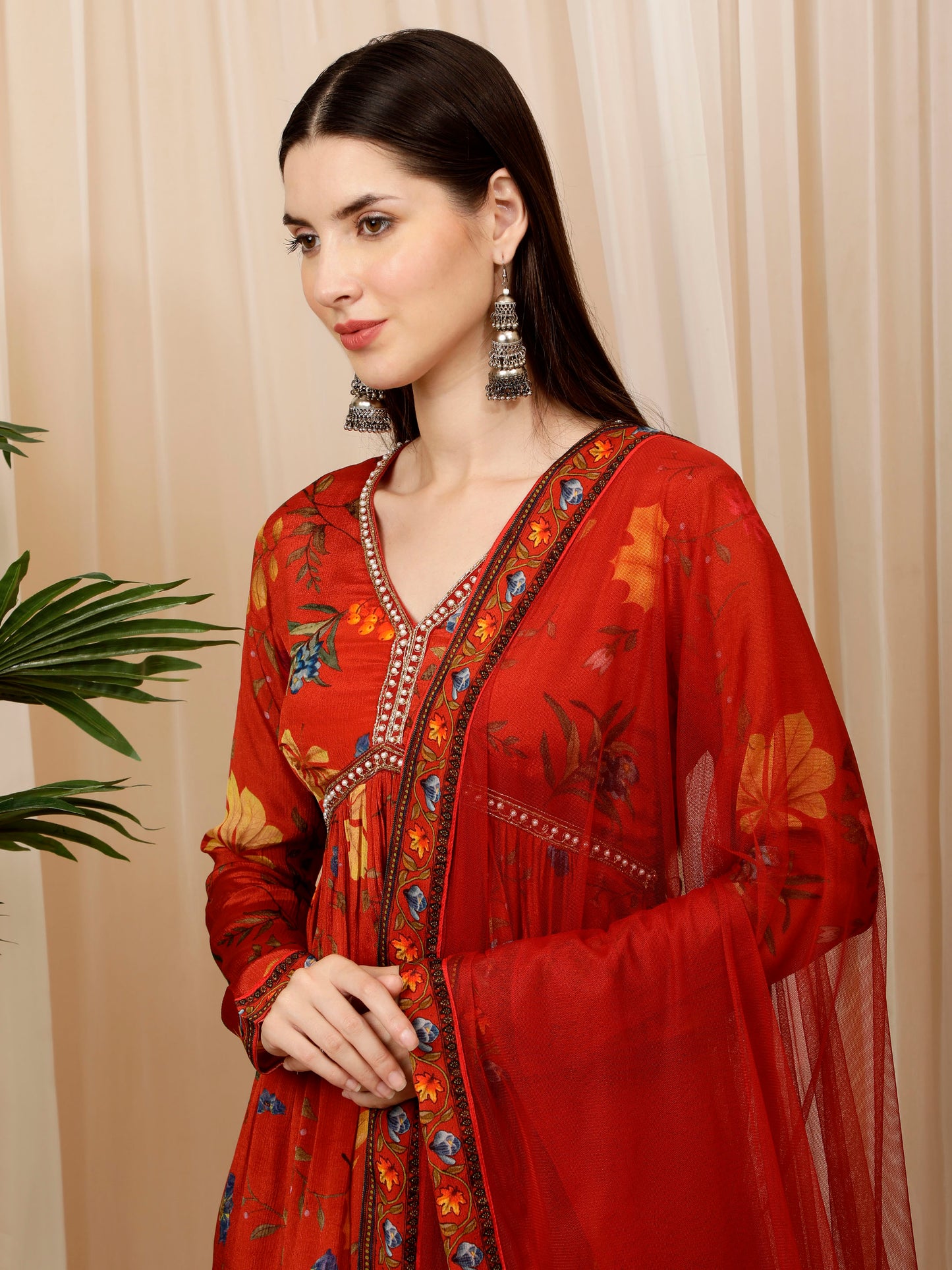 Orange Floral Print Sharara And Kurta Set,