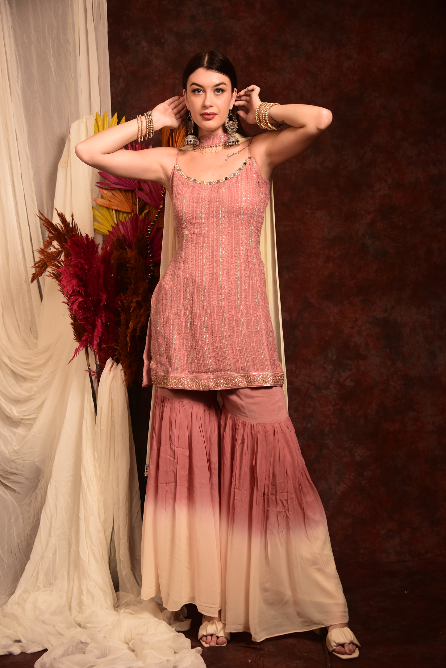 BABY PINK OMBRE SHARARA SUIT