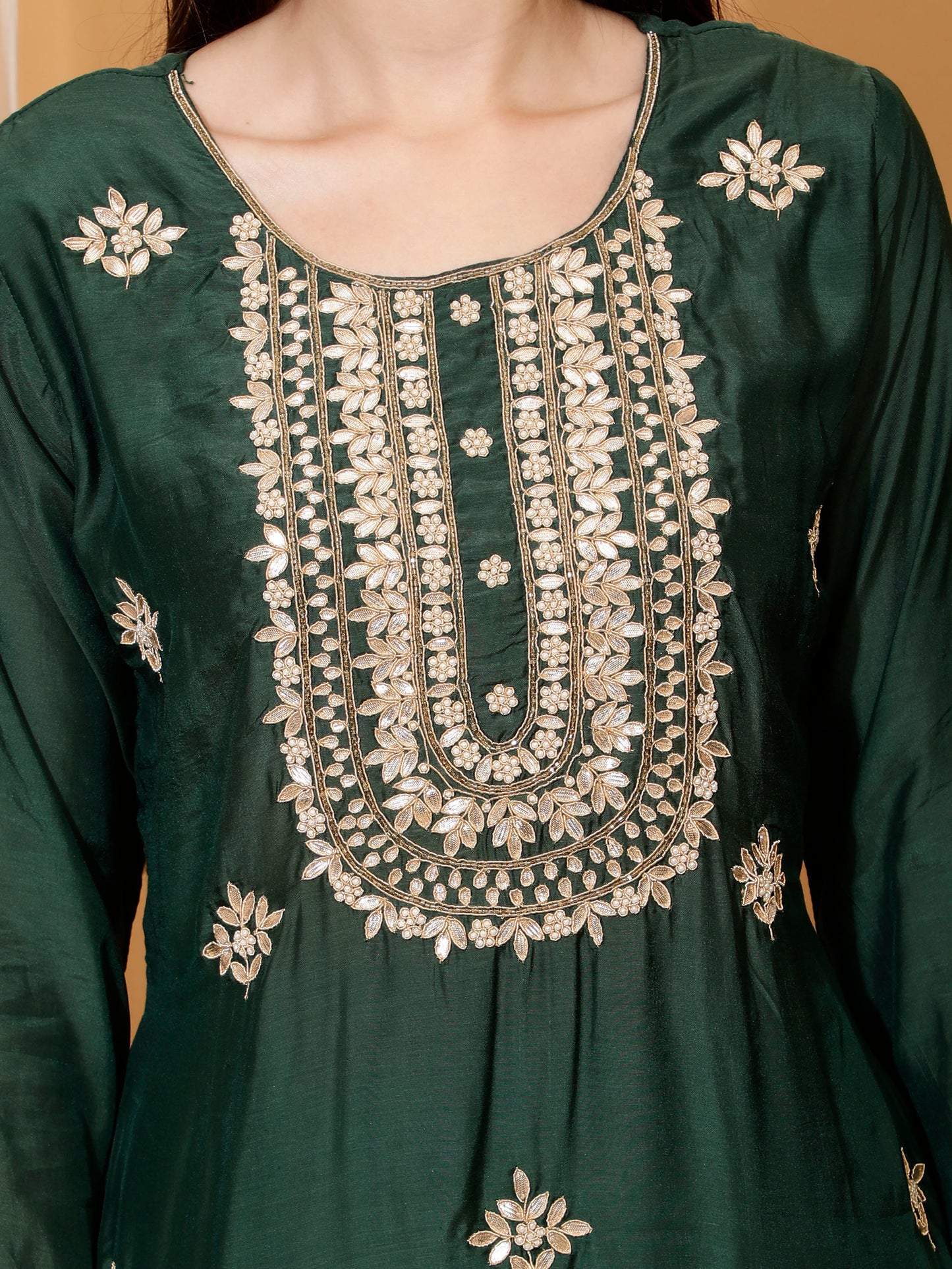 Dark Green Kurta Pant Set With Dupatta