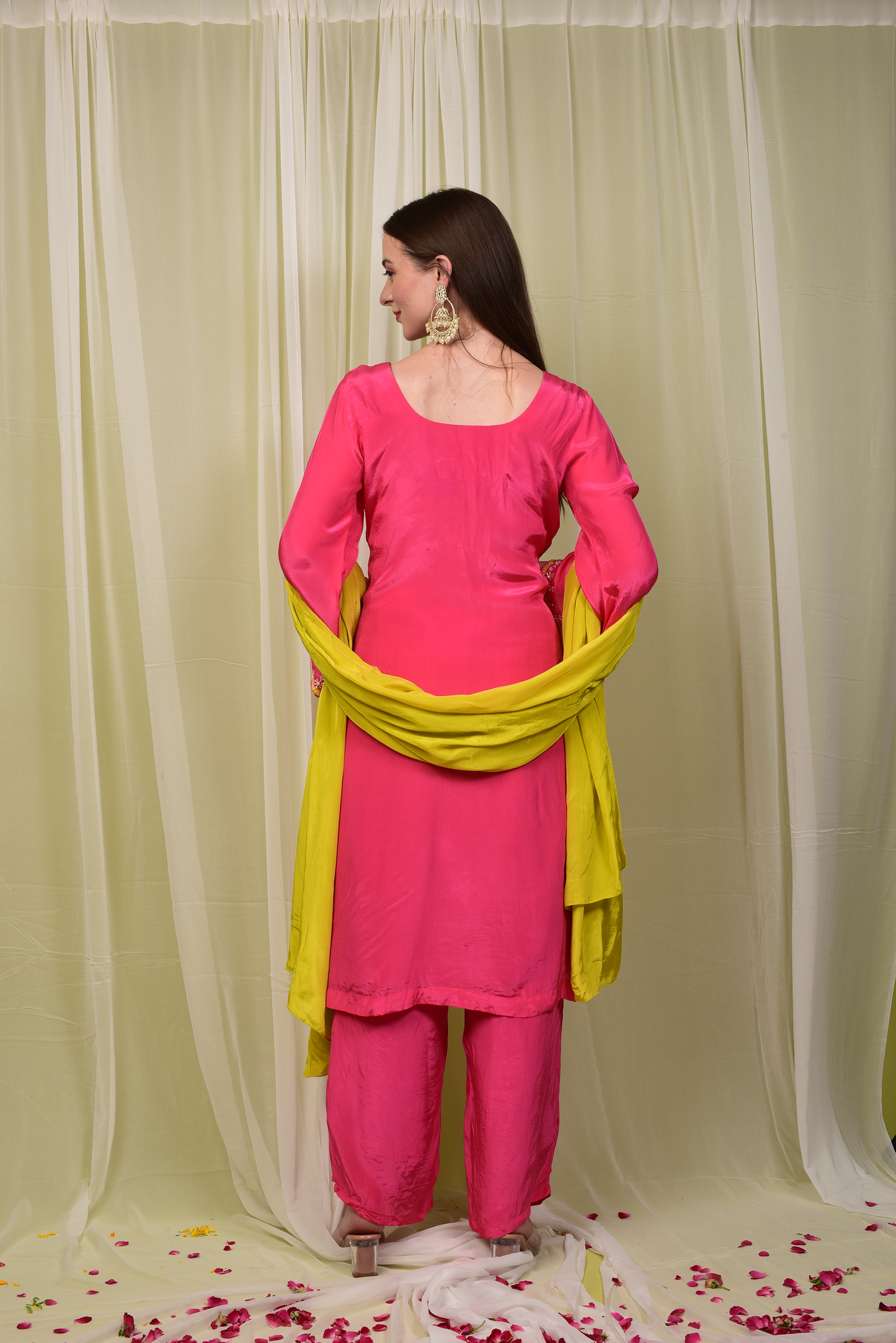 NEON PINK HAND EMBROIDERED SUIT SET