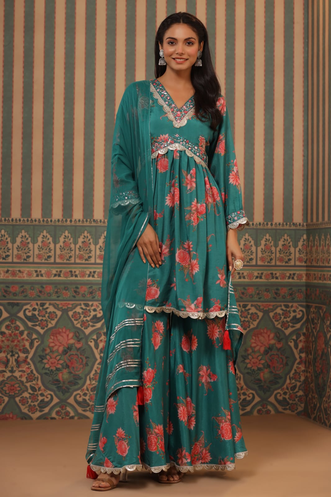 Muslin Green Sharara: Enchanting Emerald