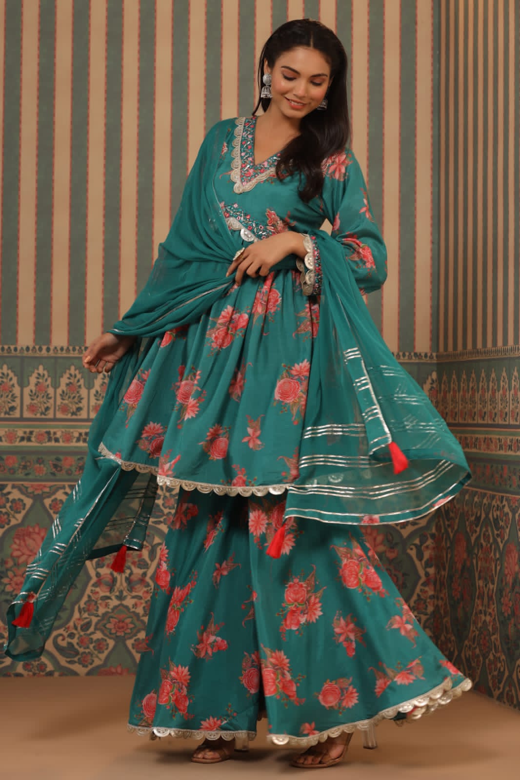 Muslin Green Sharara: Enchanting Emerald