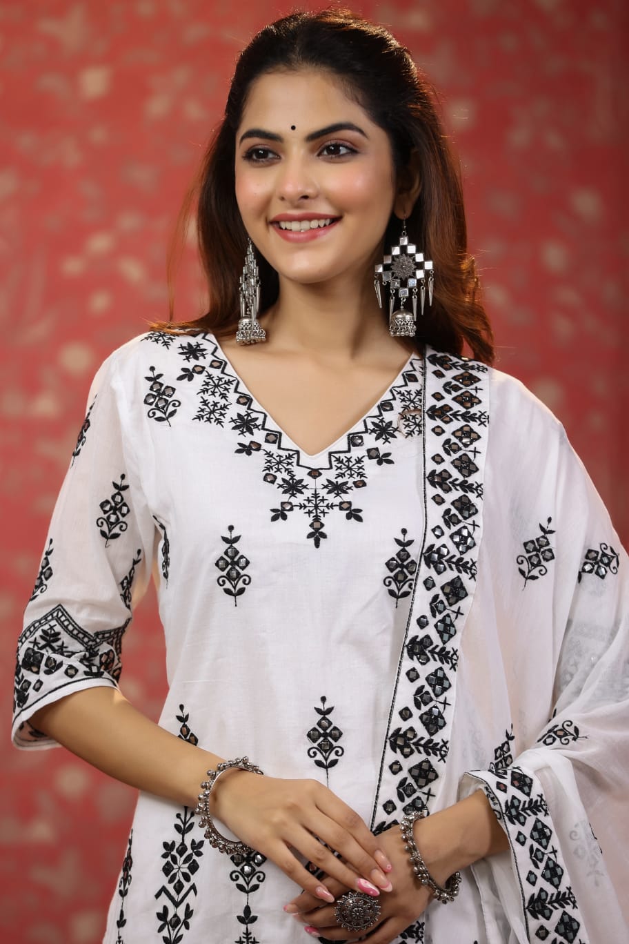 Black and White Sharara Cotton Suit