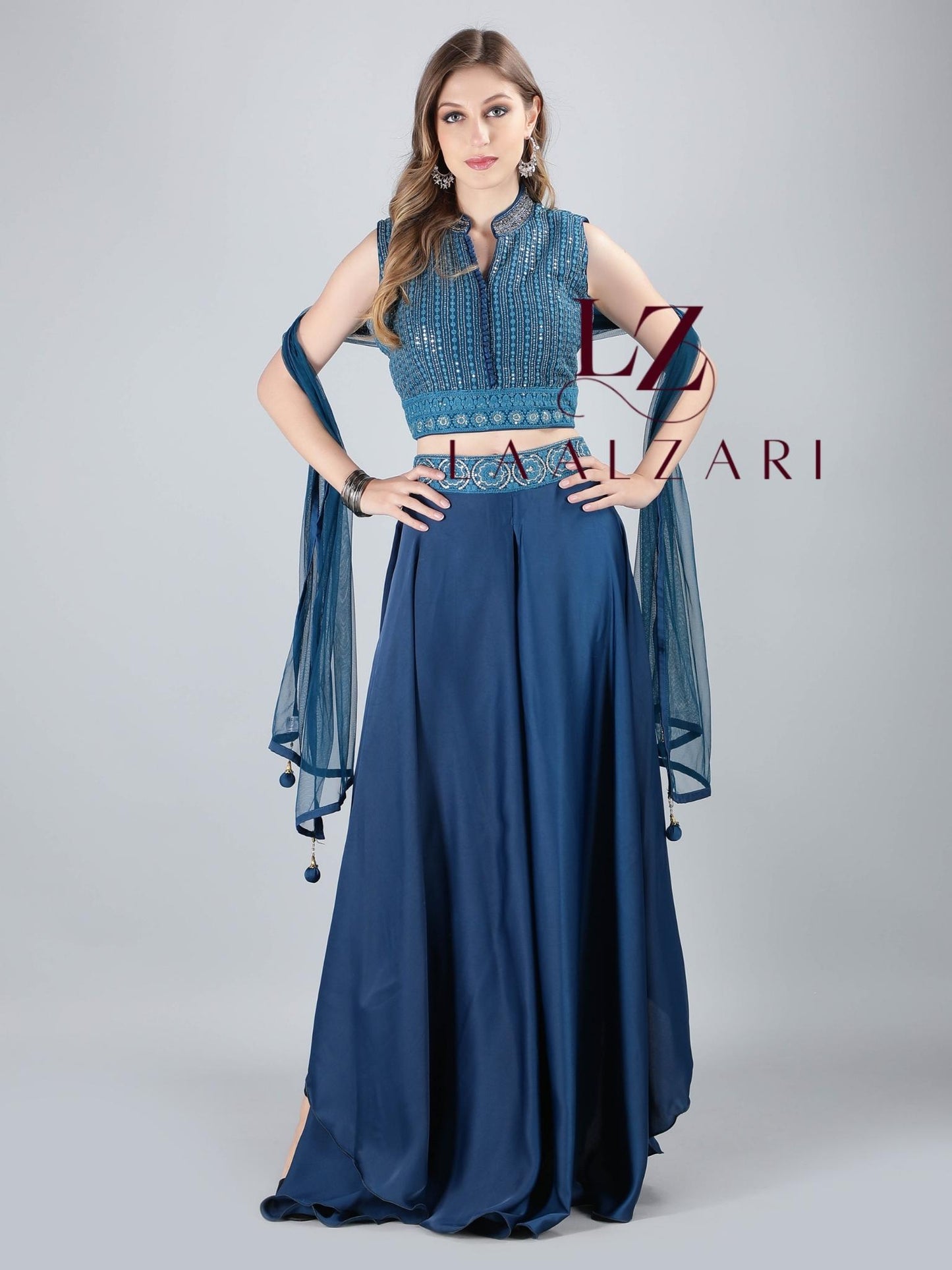Blue sapphire crop top with palazzo