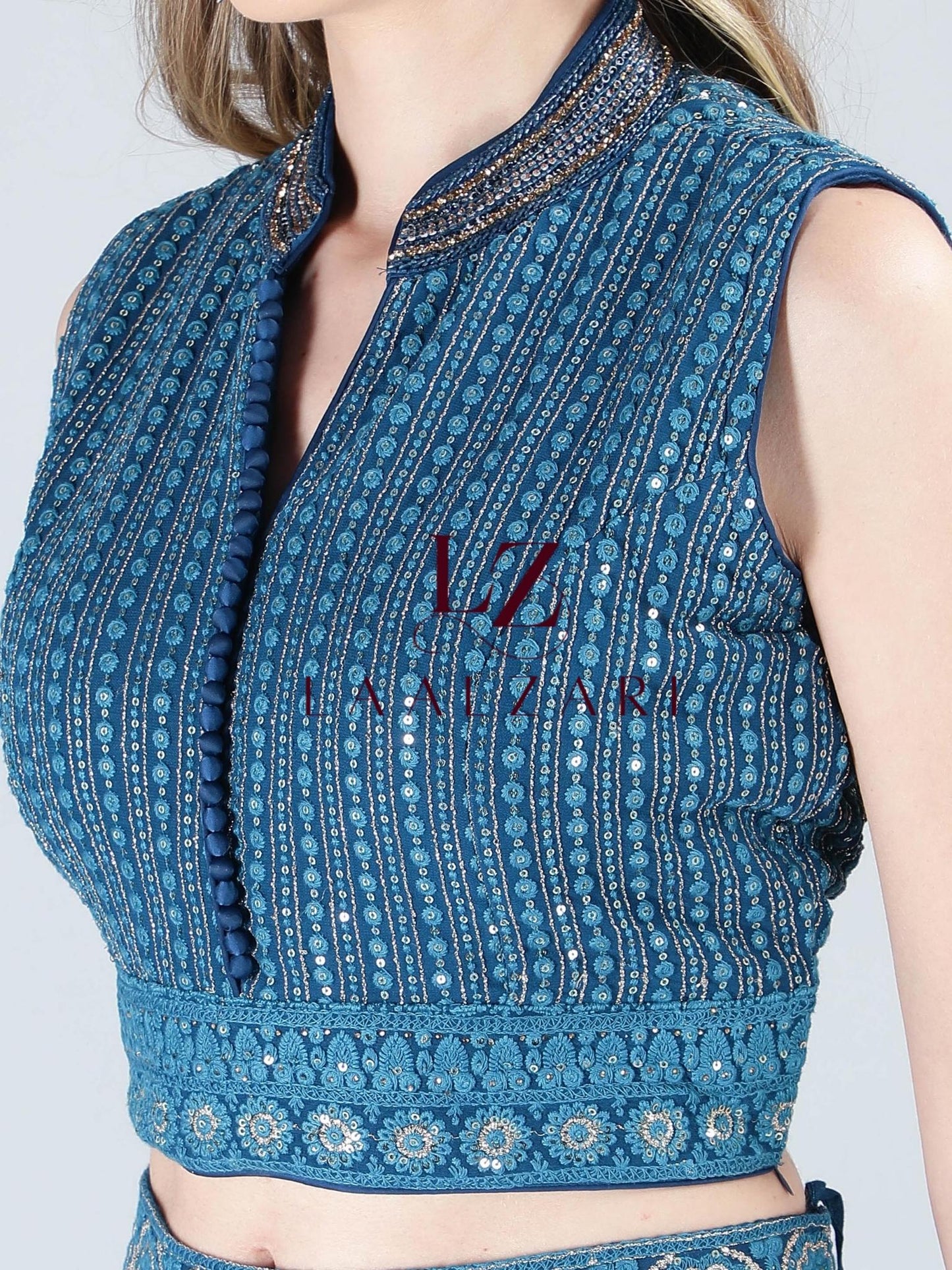 Blue sapphire crop top with palazzo