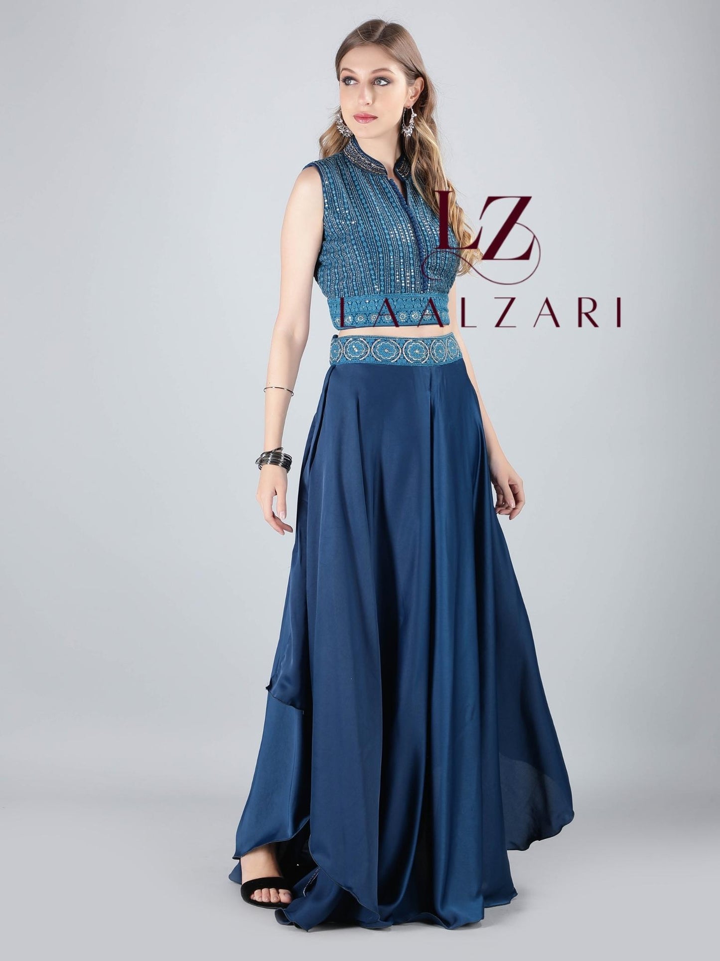 Blue sapphire crop top with palazzo