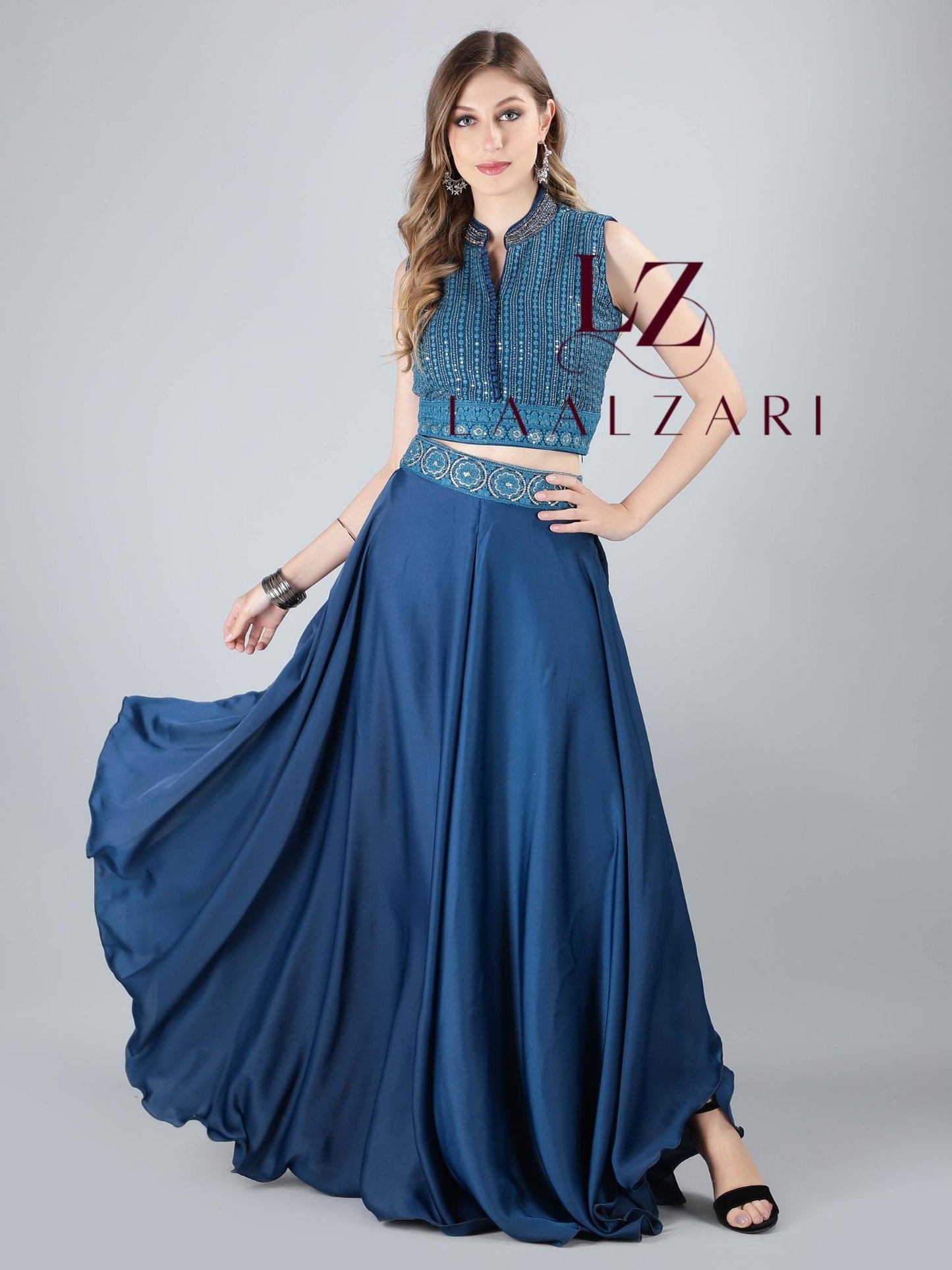 Blue sapphire crop top with palazzo