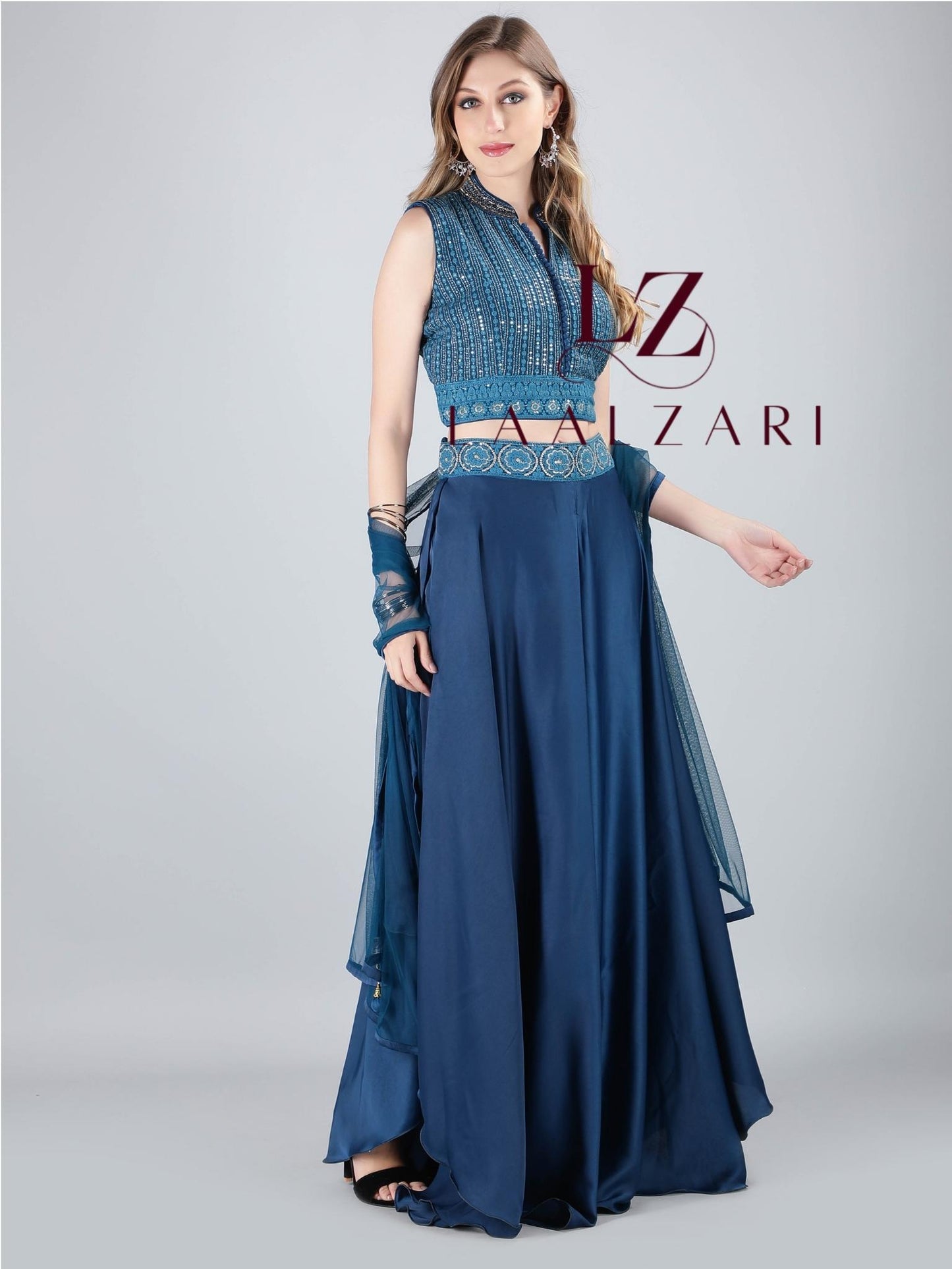 Blue sapphire crop top with palazzo