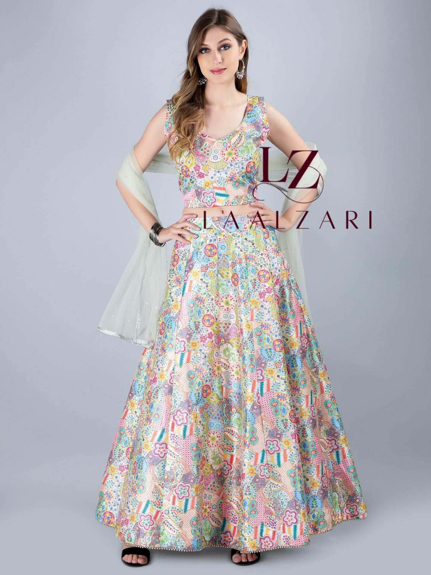 Floral Affairs silk crop top skirt