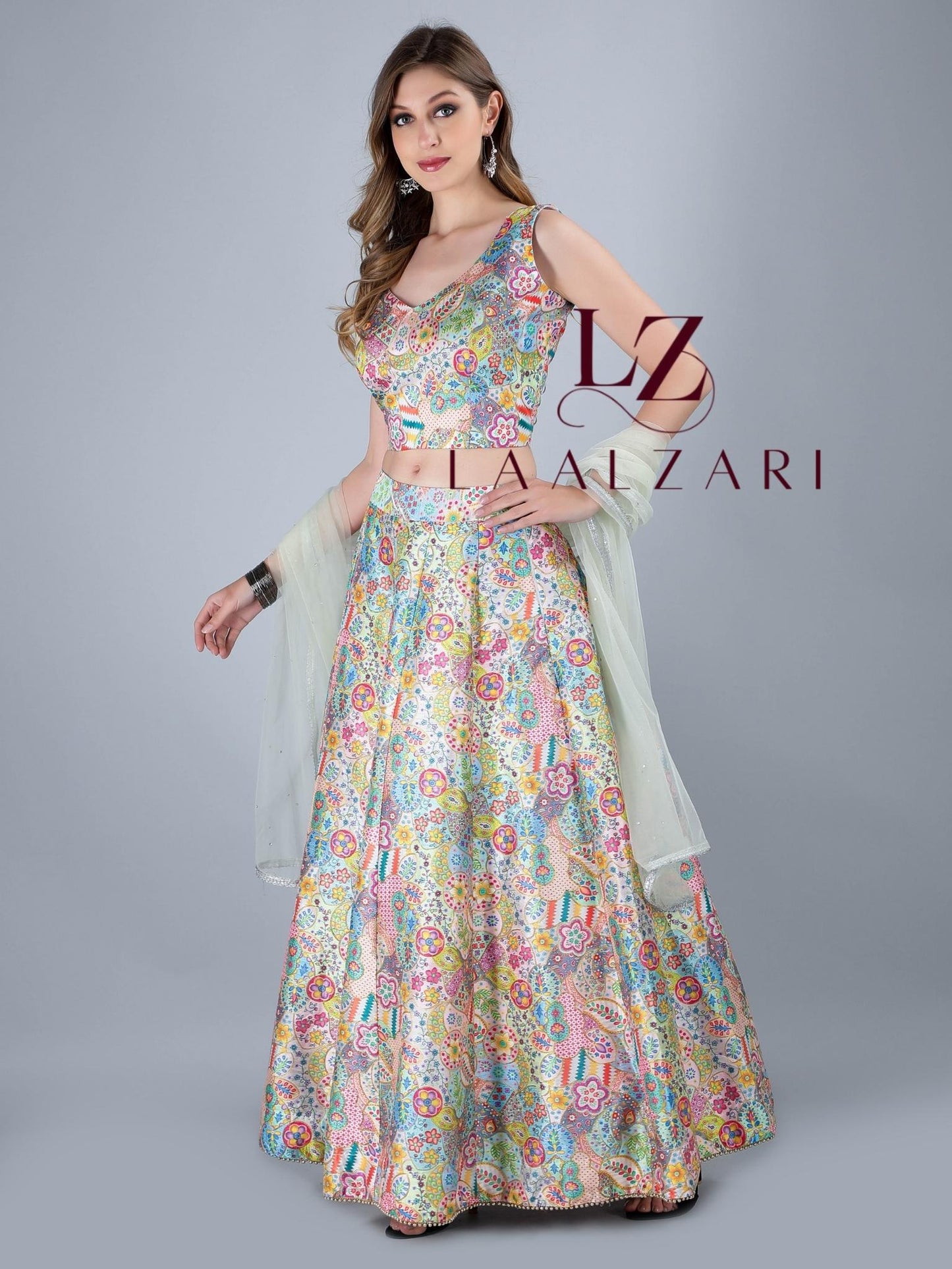 Floral Affairs silk crop top skirt