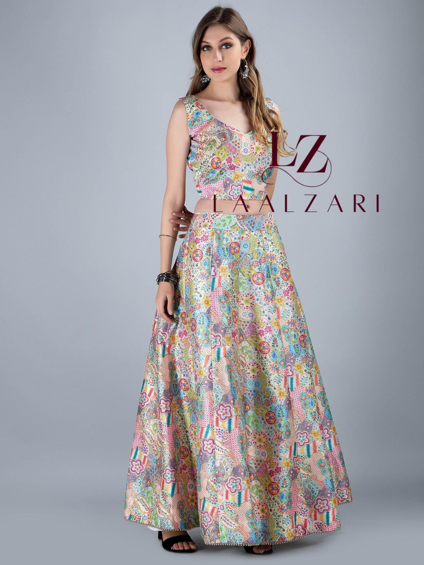 Floral Affairs silk crop top skirt