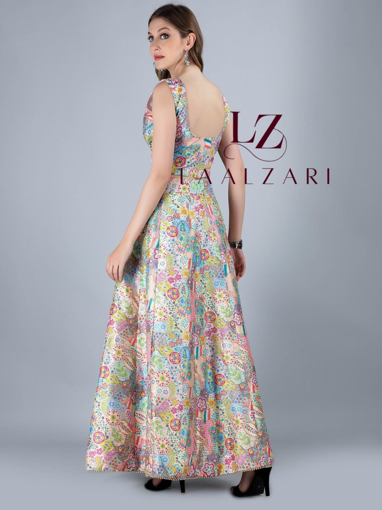 Floral Affairs silk crop top skirt