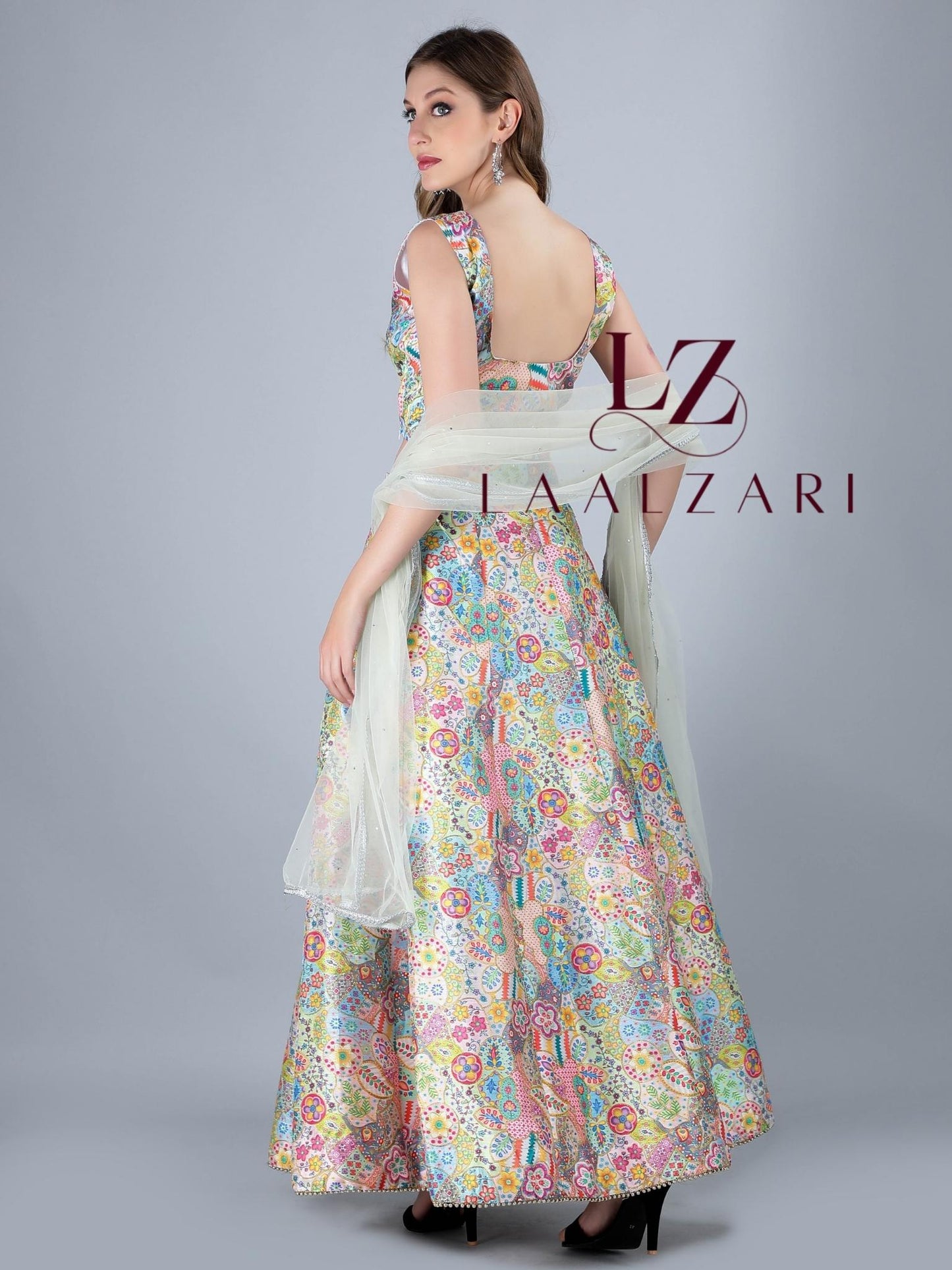 Floral Affairs silk crop top skirt