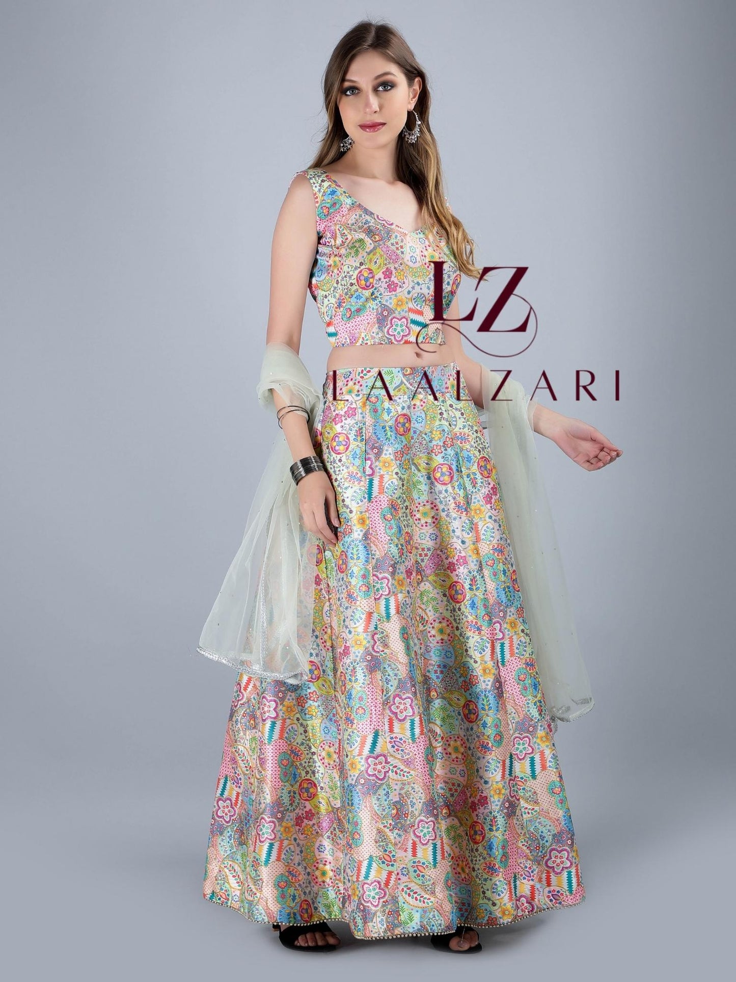 Floral Affairs silk crop top skirt