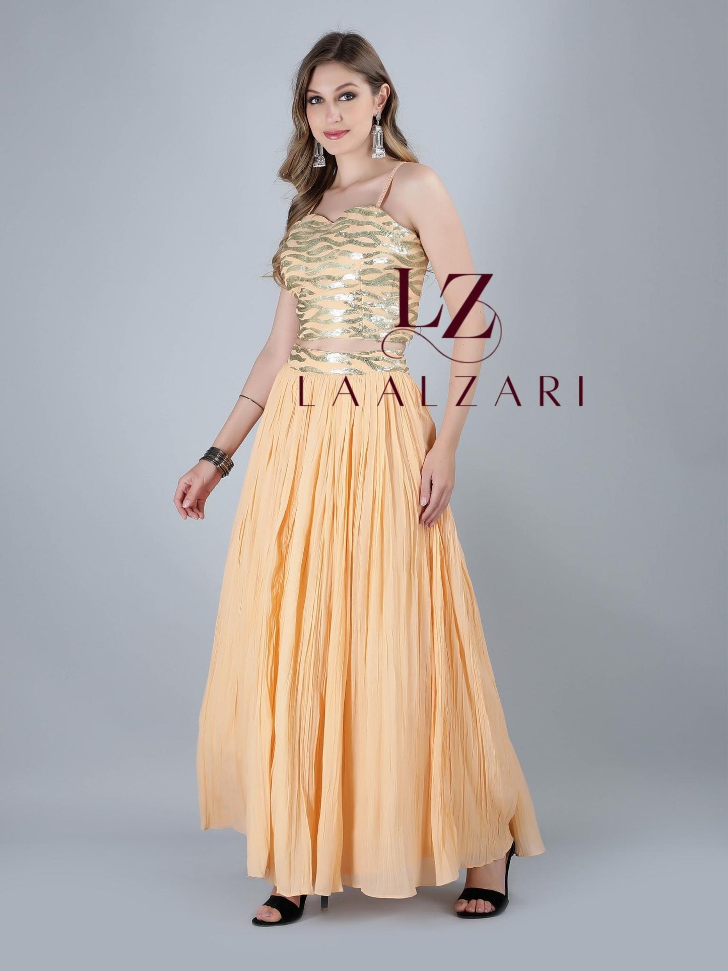 Pernia Peach crop top with skirt