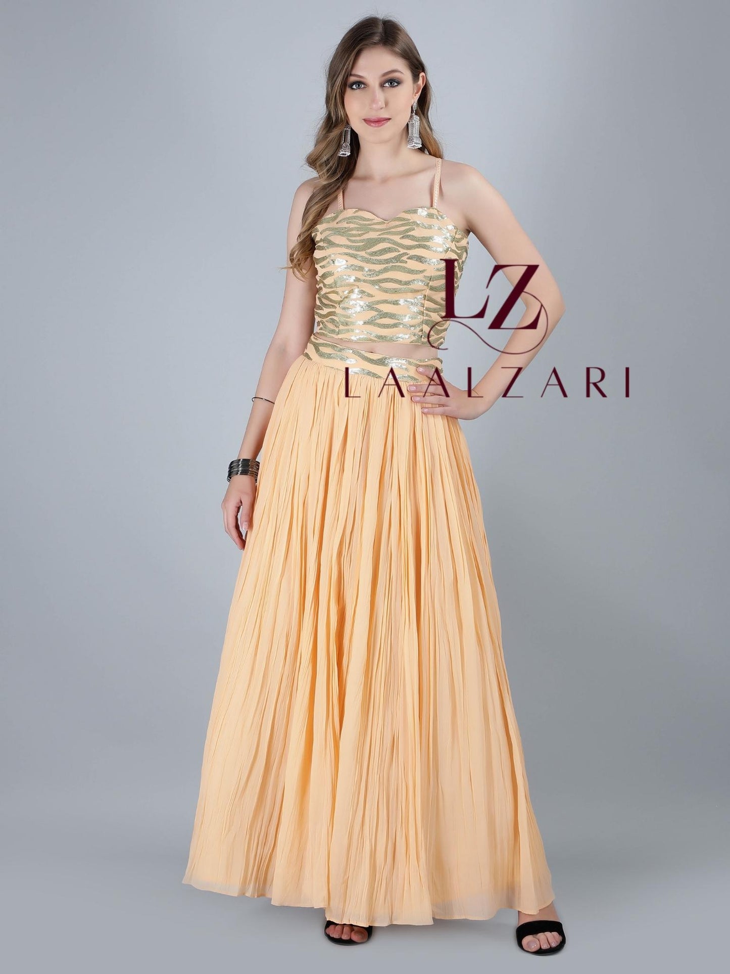 Pernia Peach crop top with skirt