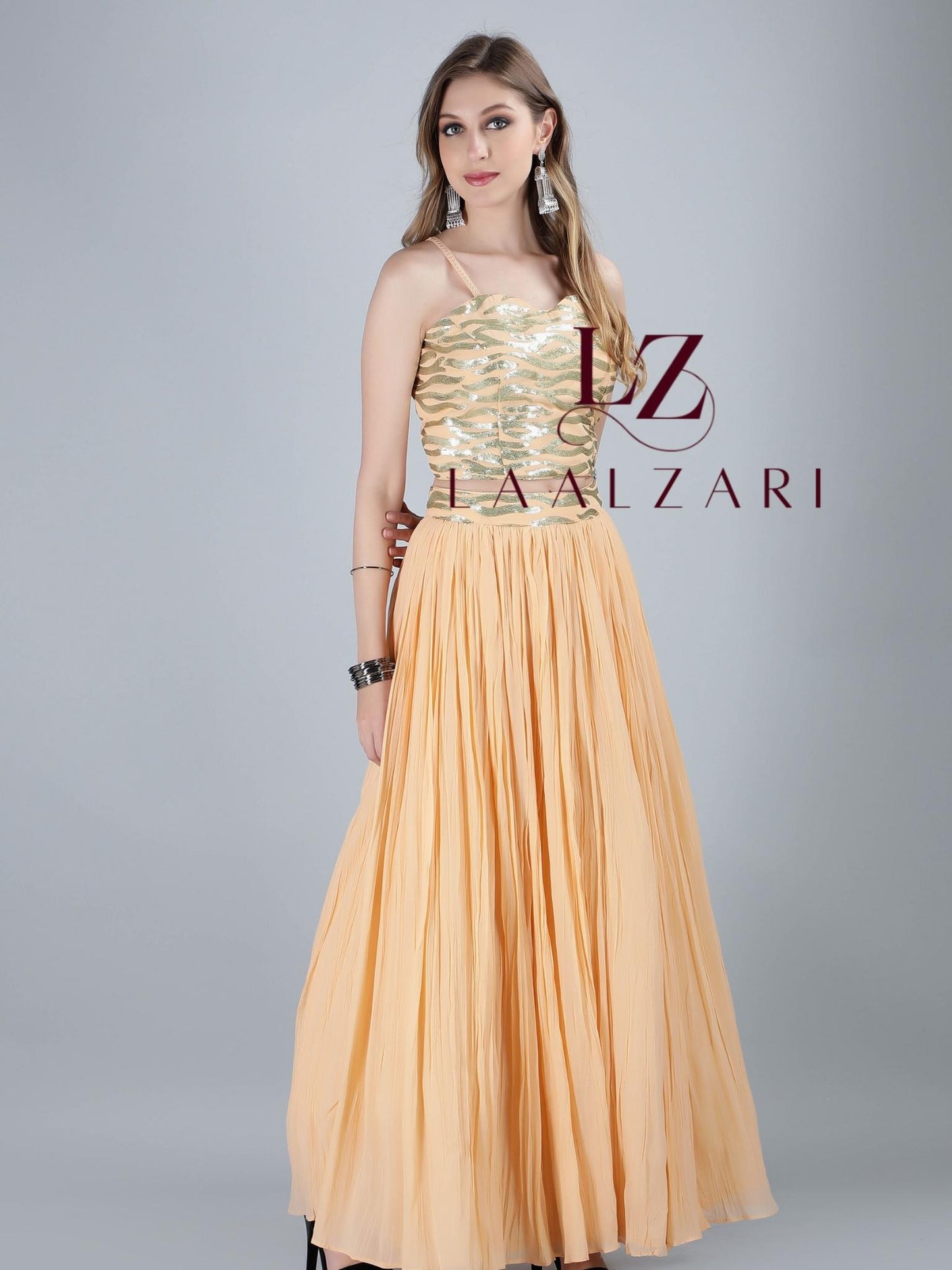 Pernia Peach crop top with skirt
