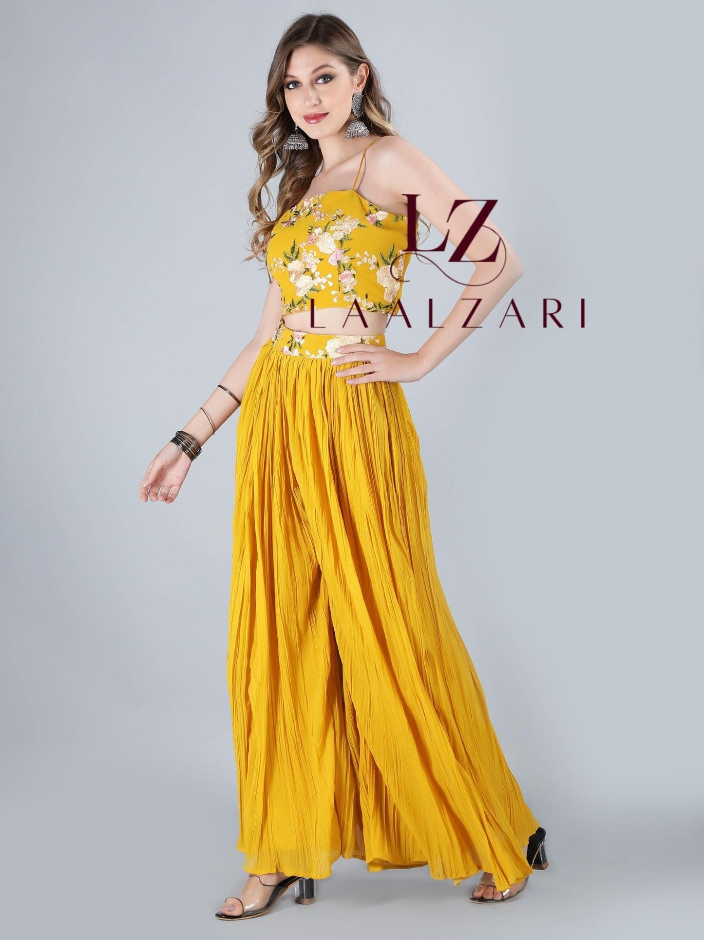 Yellow floral crop top with shrug