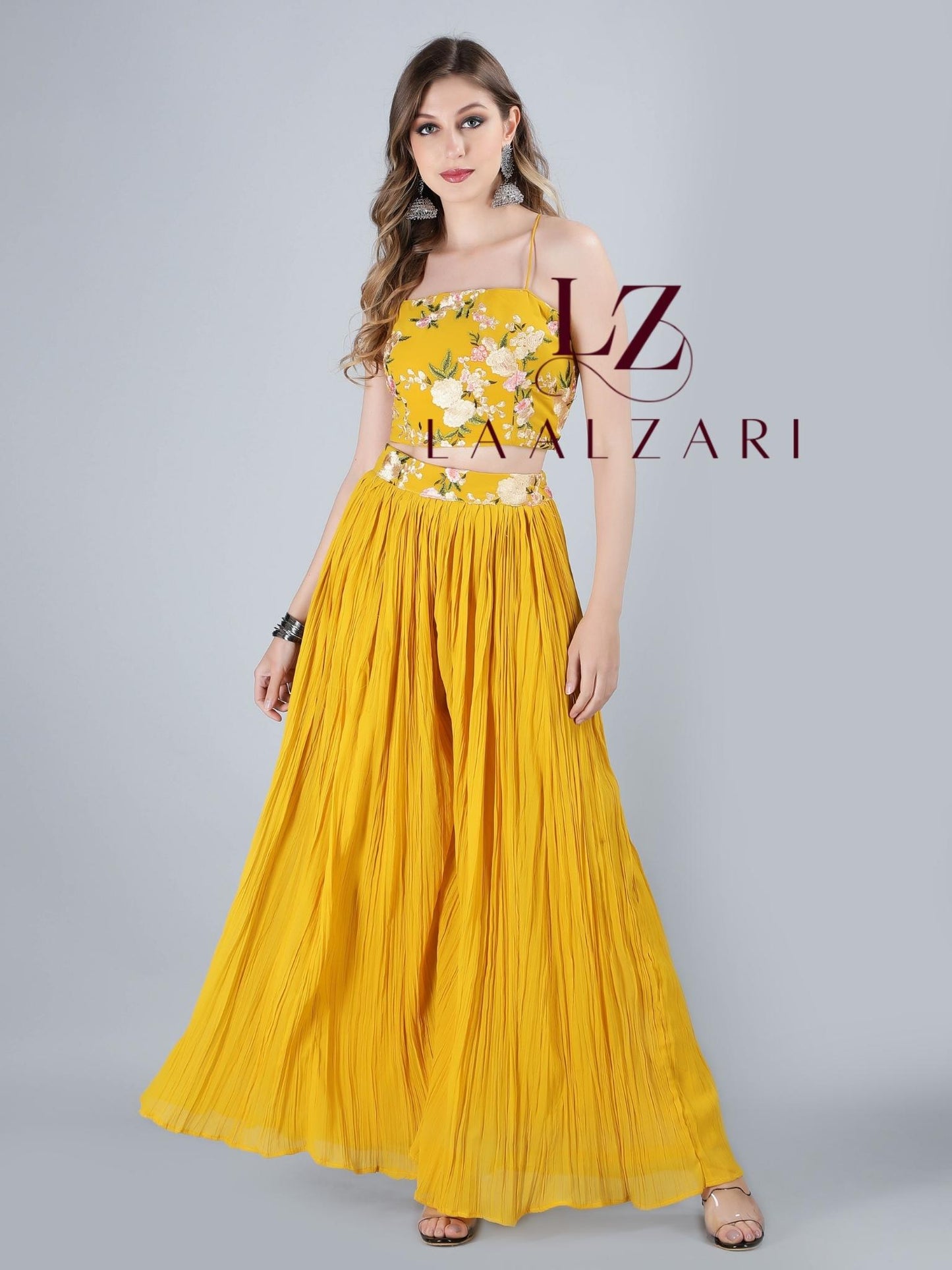 Yellow floral crop top with shrug