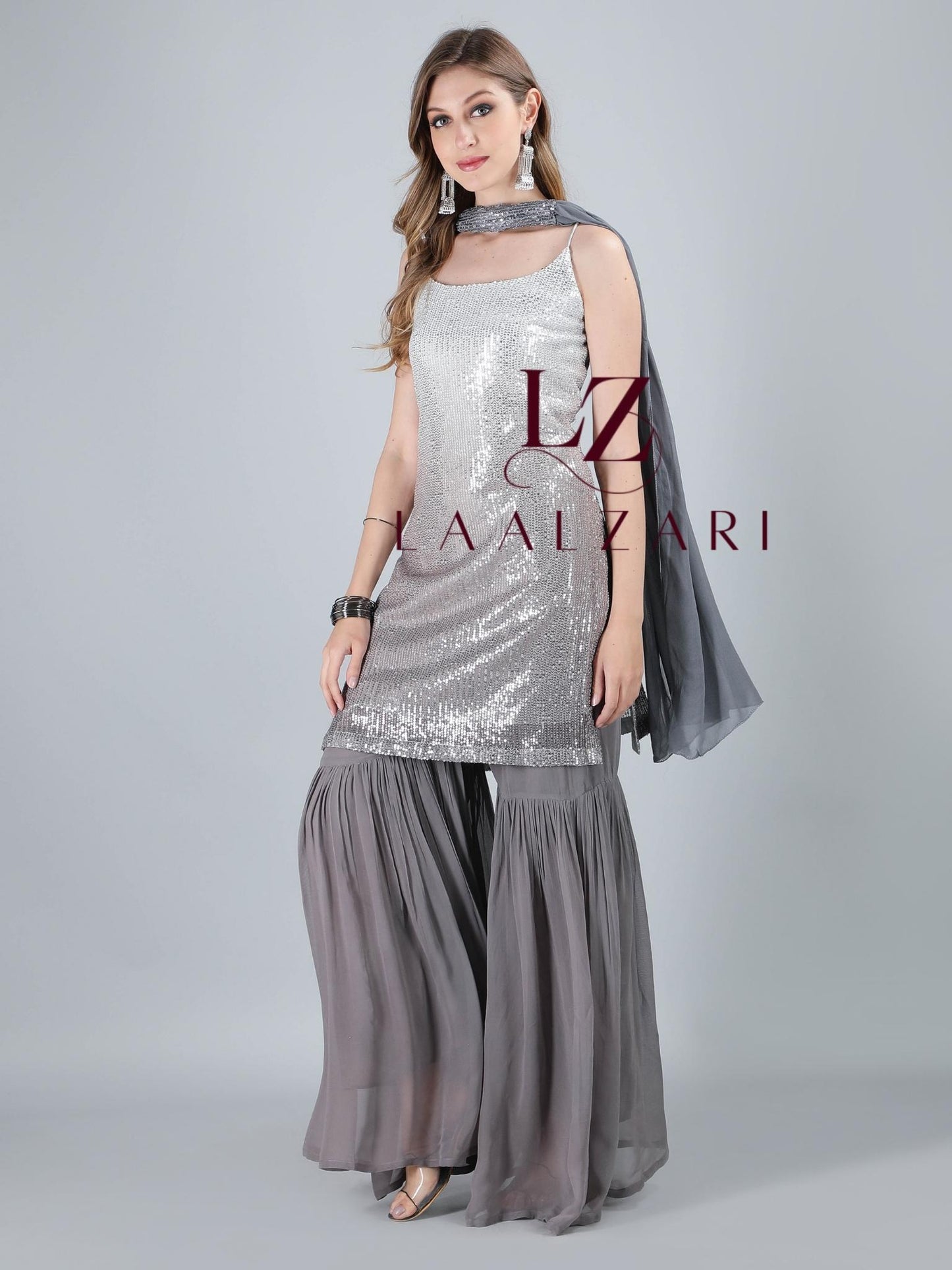 Grey Dust Sharara Set