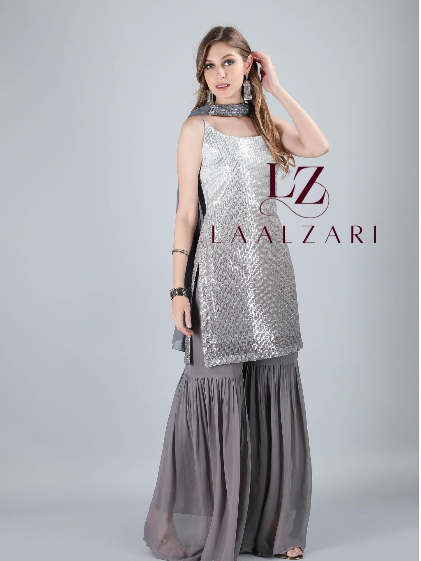 Grey Dust Sharara Set