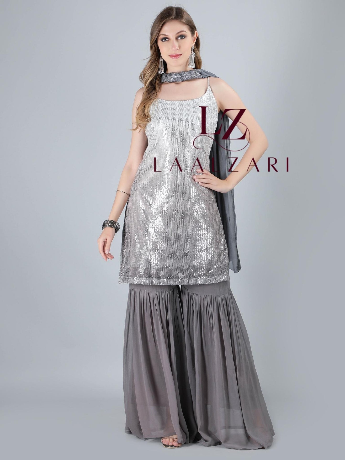 Grey Dust Sharara Set