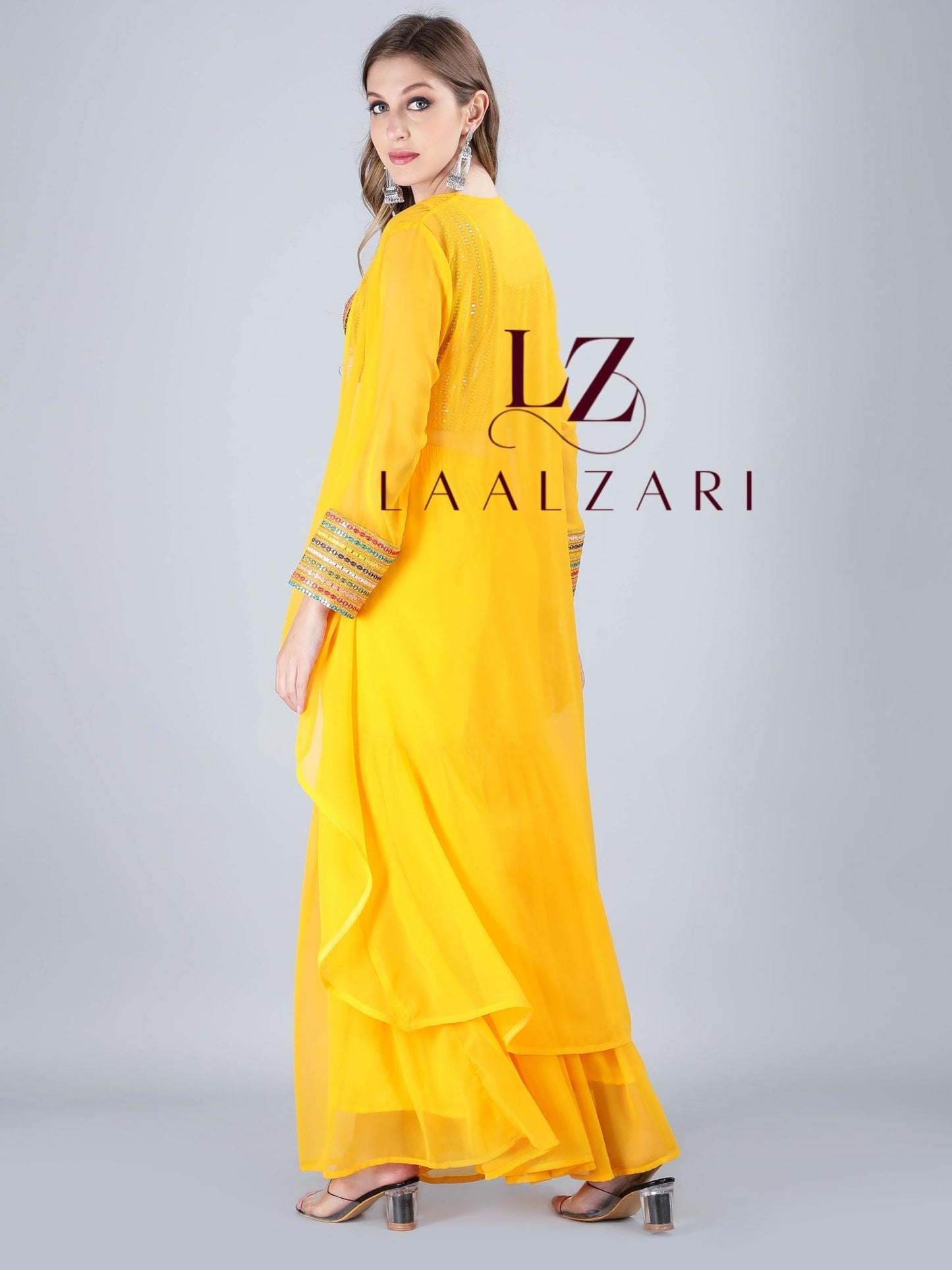 Mustard Crop Top With Sharara And Shrug