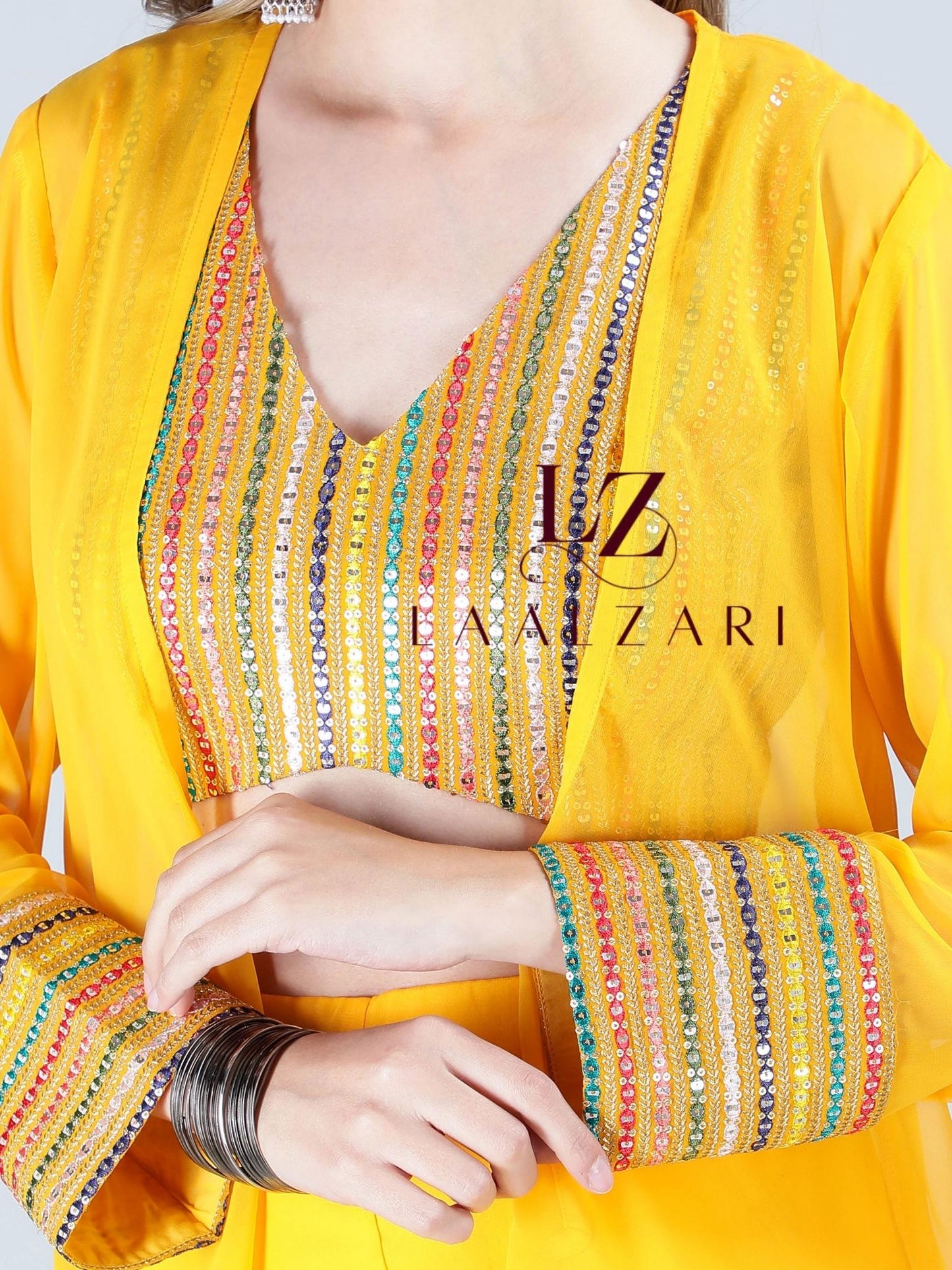 Mustard Crop Top With Sharara And Shrug