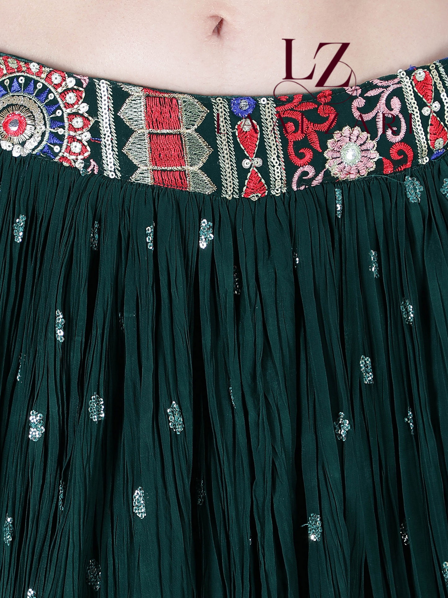 Dark Green crop top- skirt with jacket