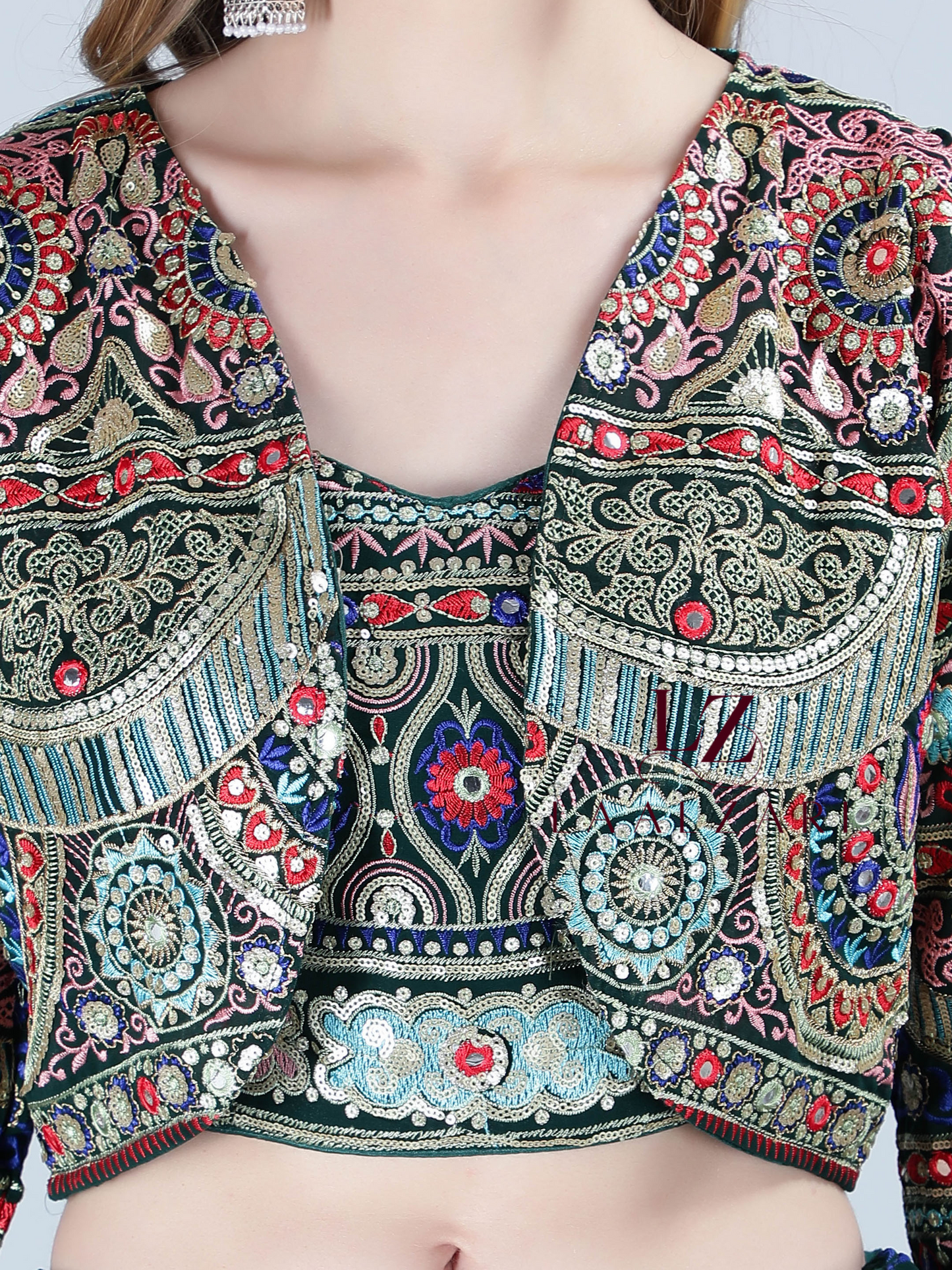 Dark Green crop top- skirt with jacket