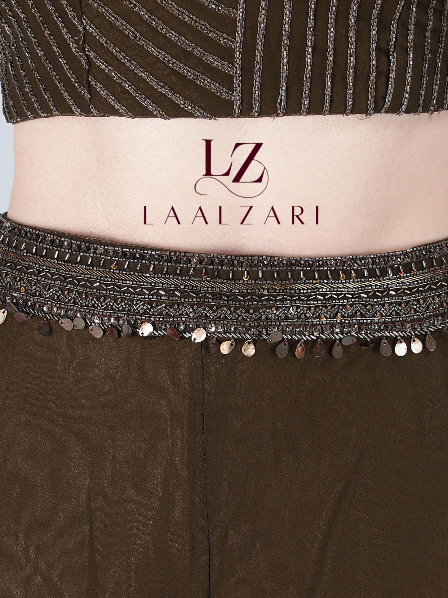 Henna Green Indo Western Crop Top With Palazo