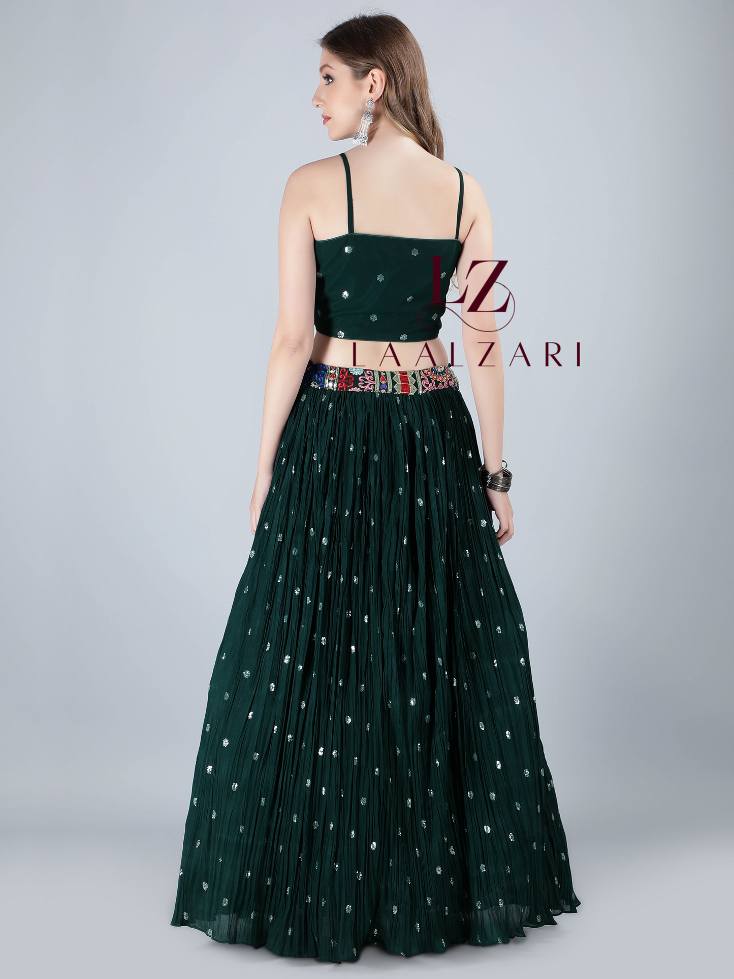 Dark Green crop top- skirt with jacket