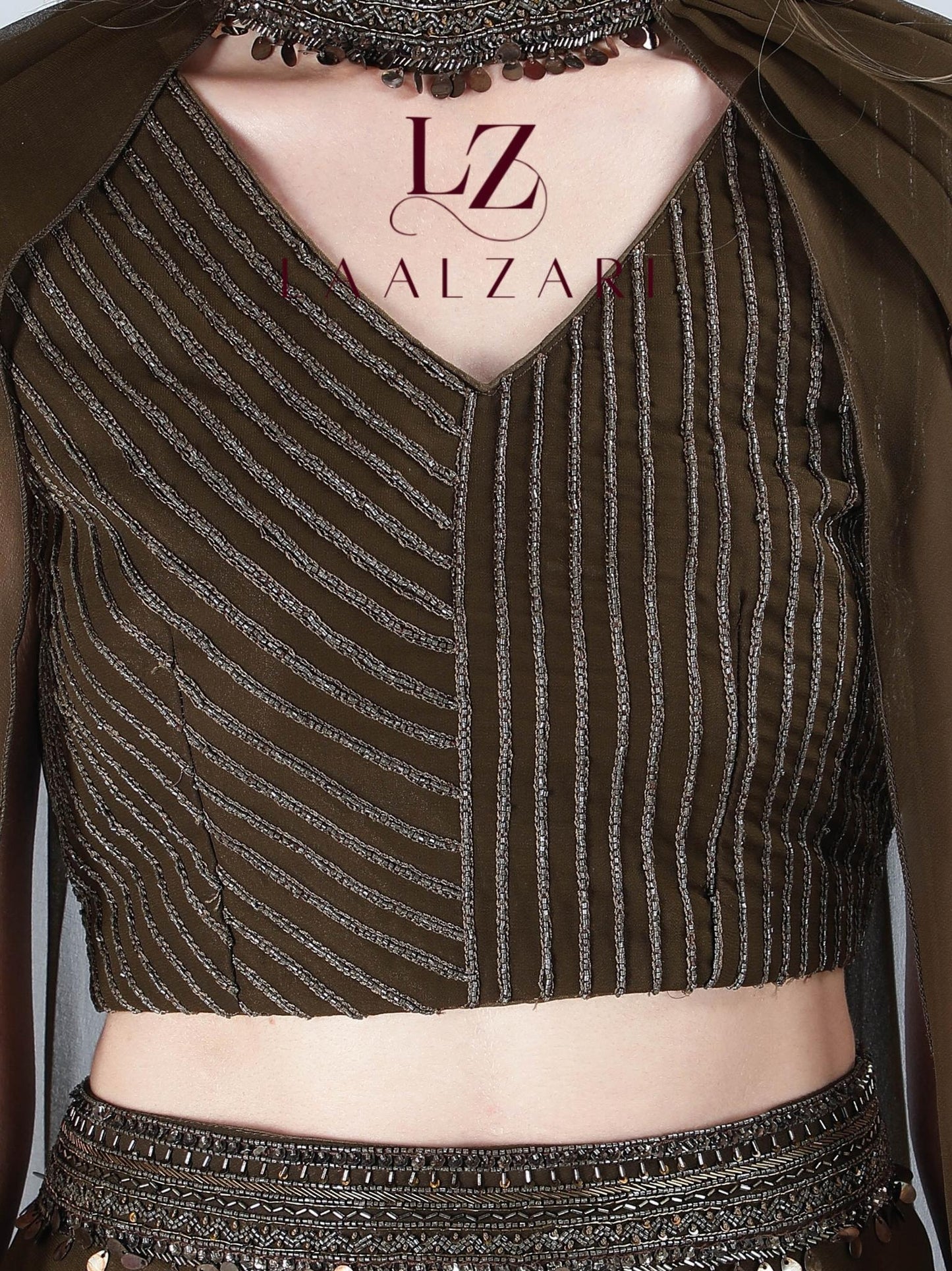 Henna Green Indo Western Crop Top With Palazo
