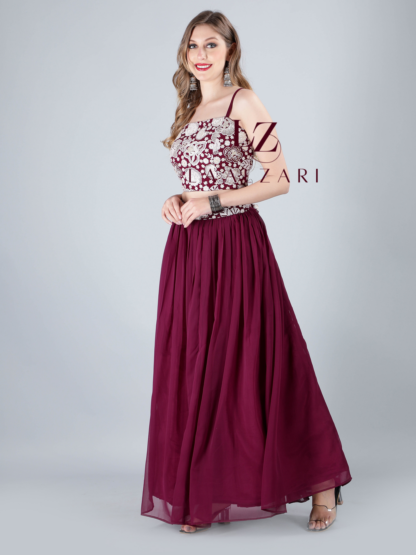 Pearl Floral crop top with skirt and jacket