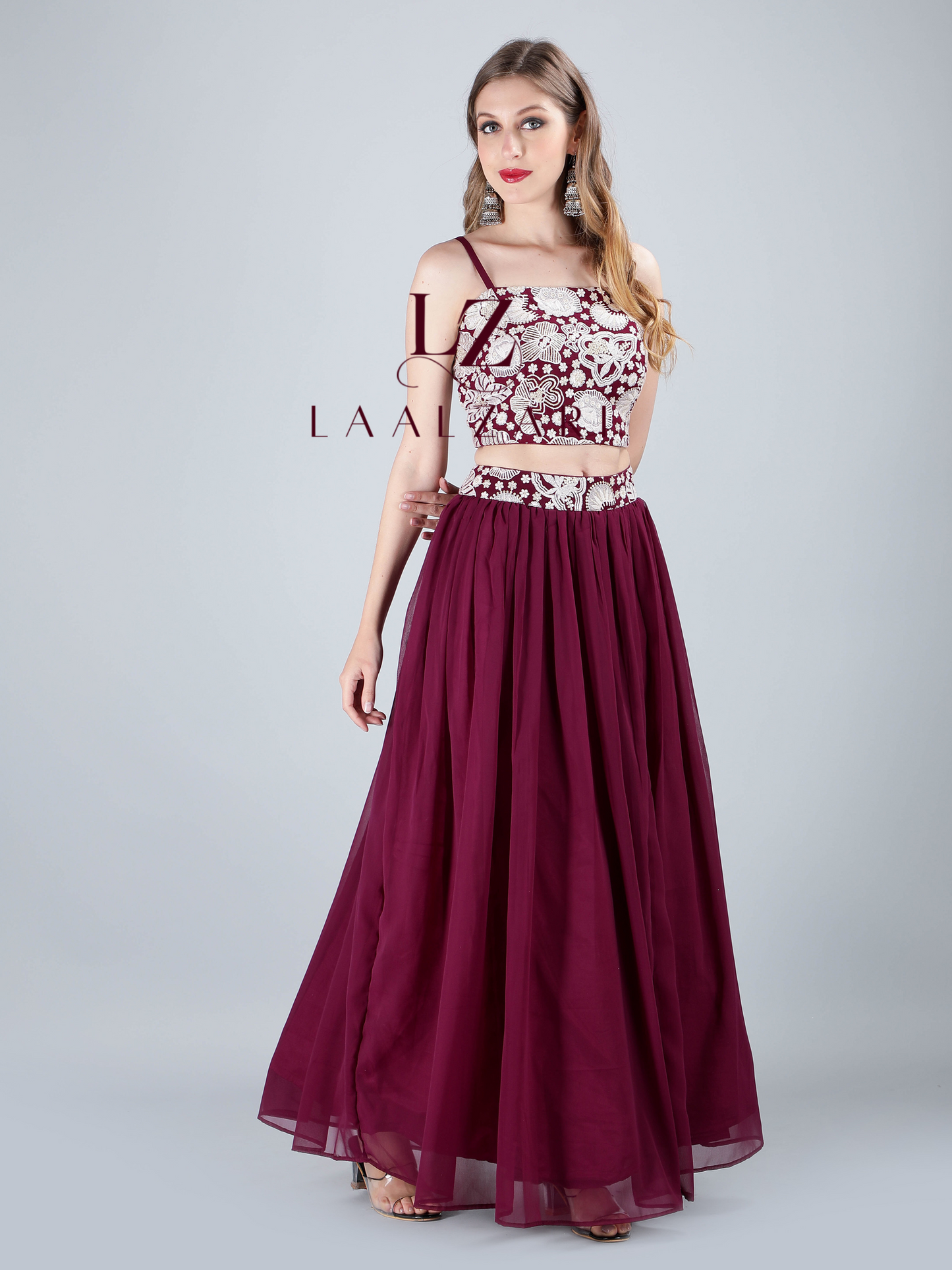 Pearl Floral crop top with skirt and jacket