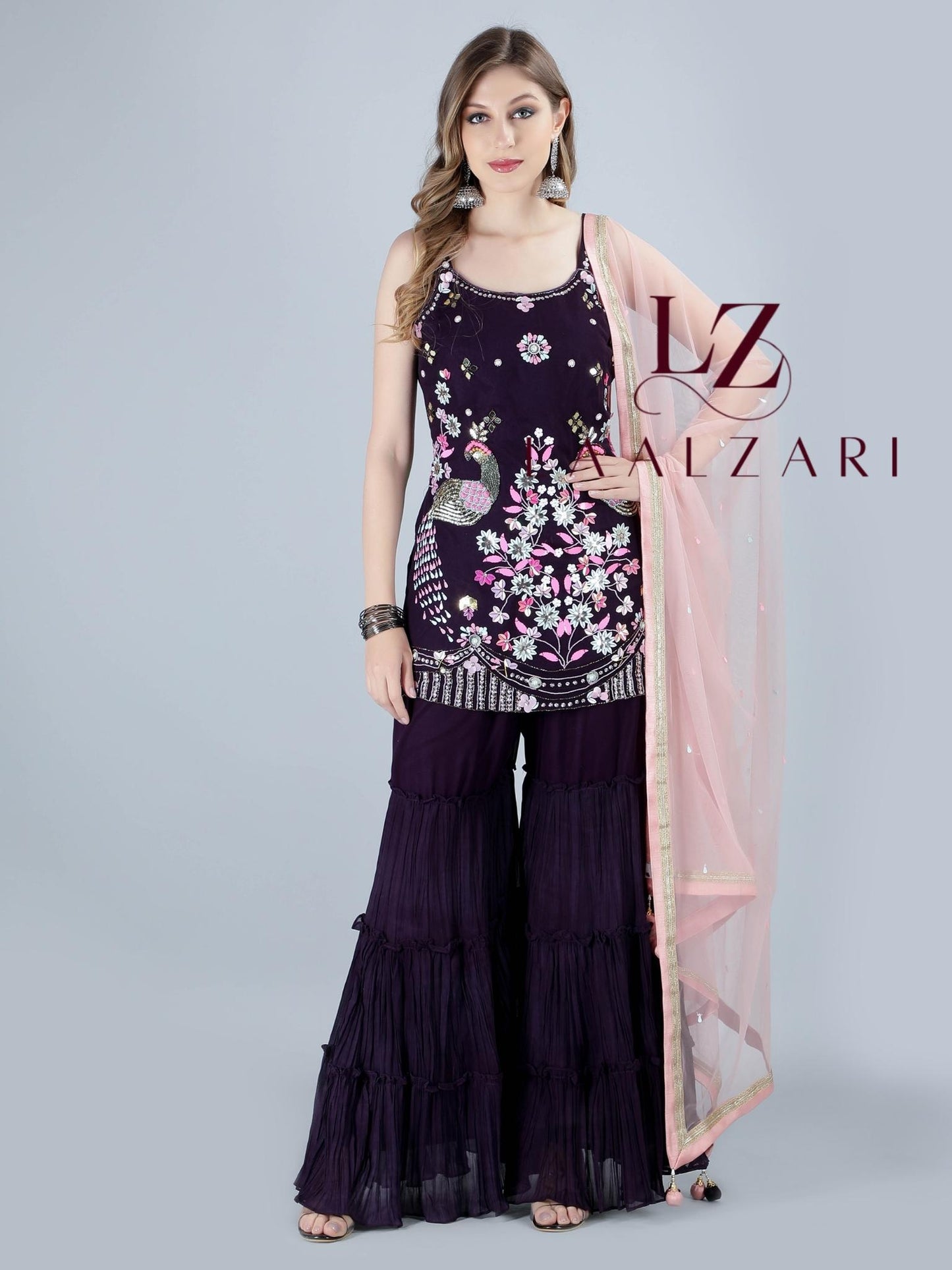 Plumy Purple indo western sharara suit