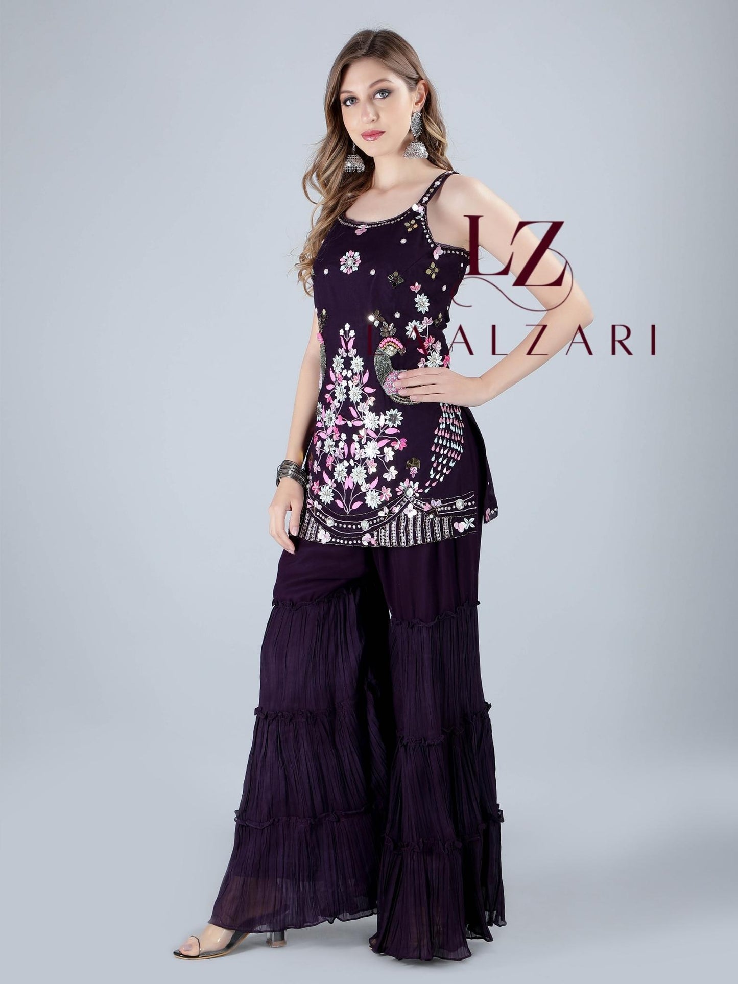Plumy Purple indo western sharara suit